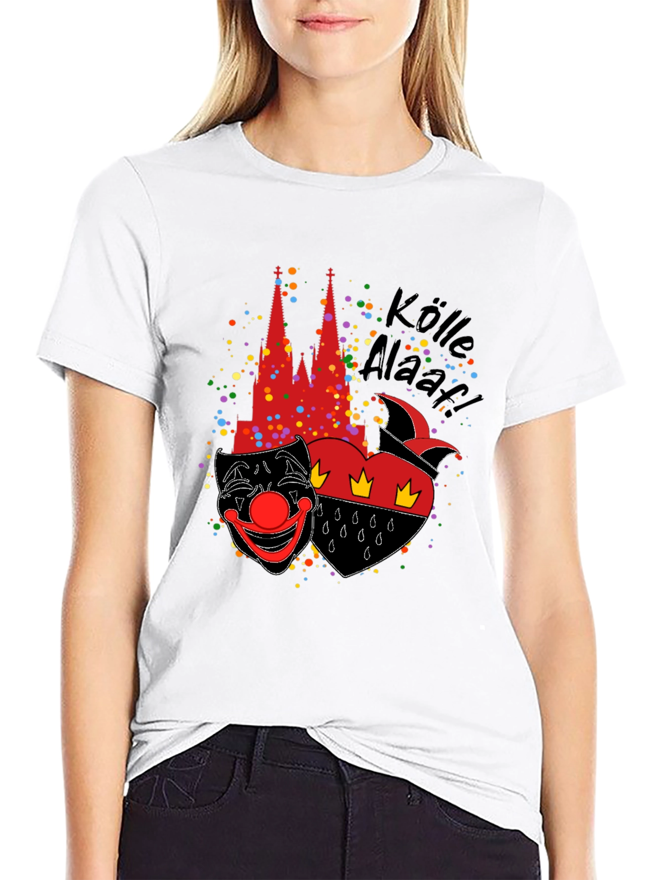Köln Carnival T-Shirt: Cologne Cathedral Clown Mask & Heart