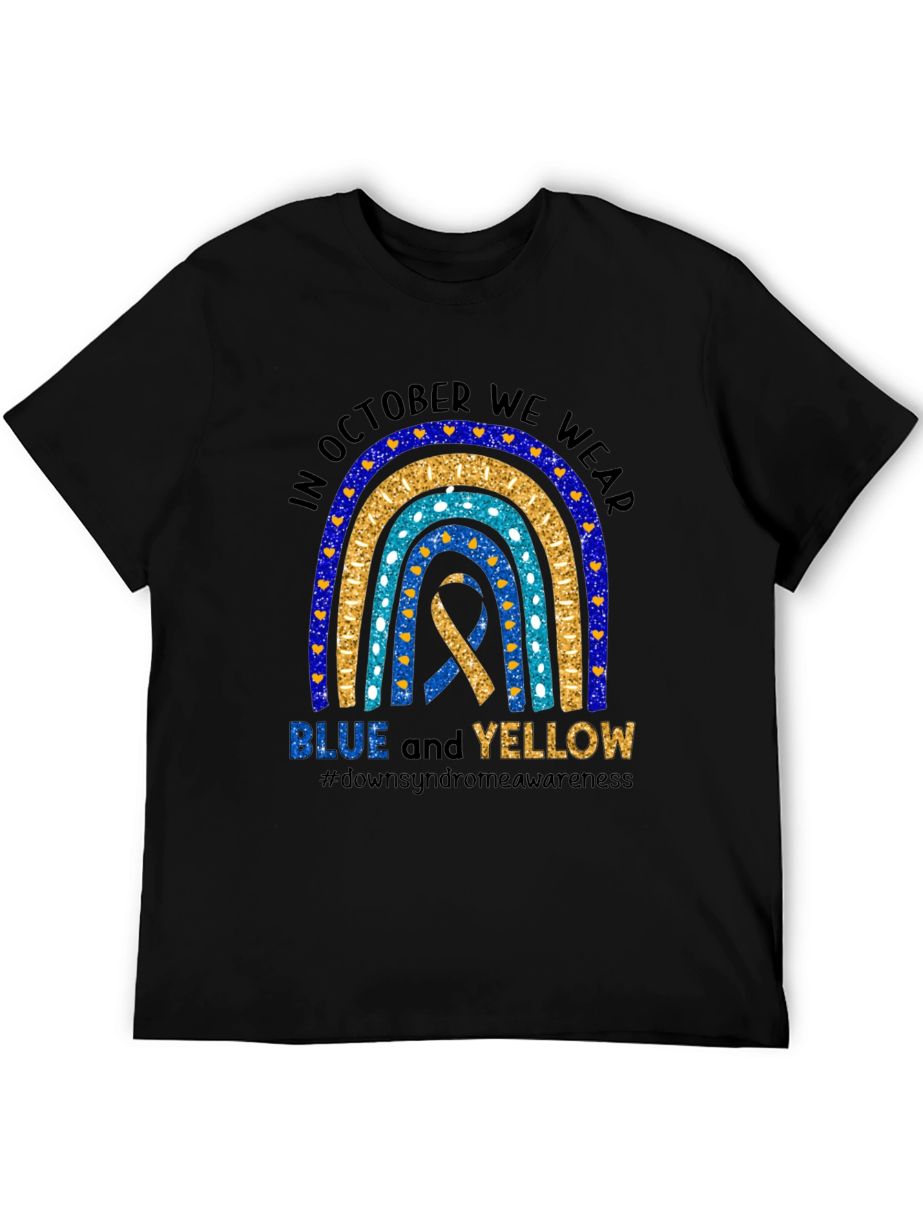 Down Syndrome Awareness T-Shirt - Blue and Yellow Ribbon