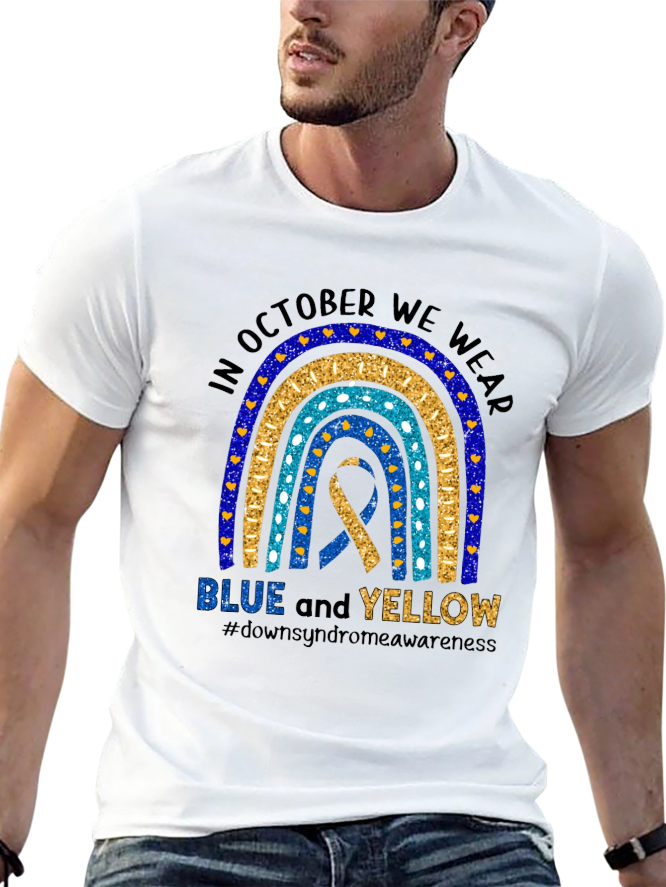 Down Syndrome Awareness T-Shirt - Blue and Yellow Ribbon