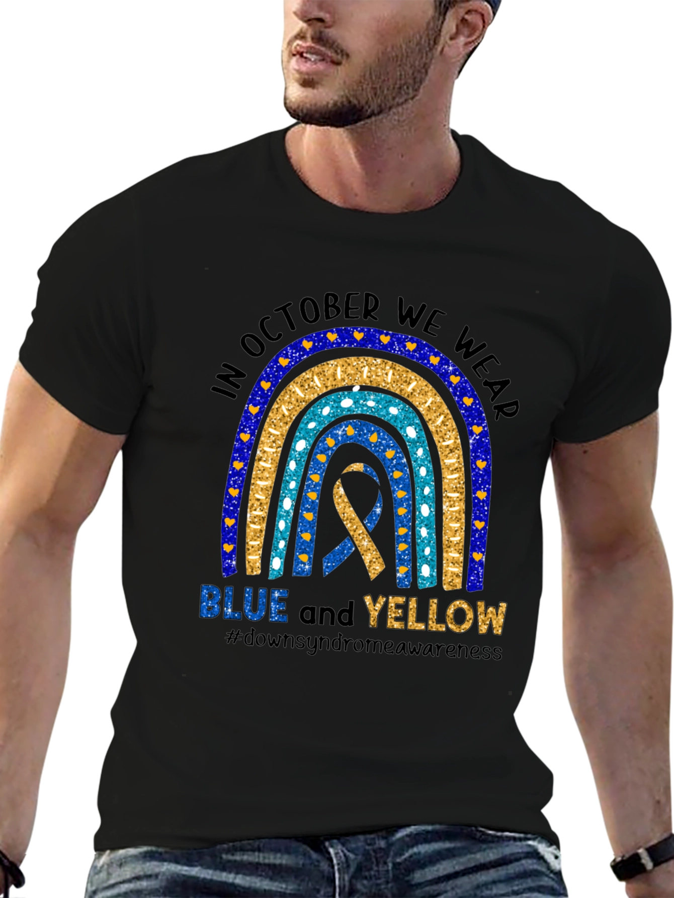 Down Syndrome Awareness T-Shirt - Blue and Yellow Ribbon