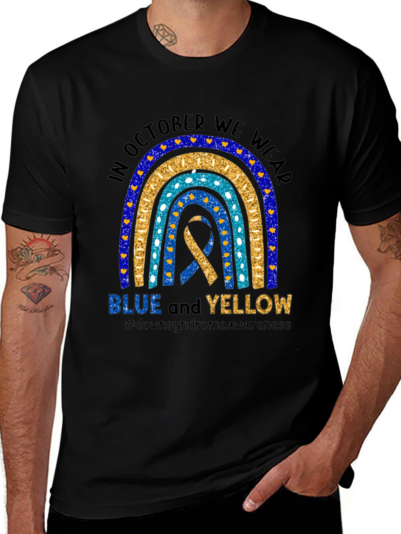 Down Syndrome Awareness T-Shirt - Blue and Yellow Ribbon