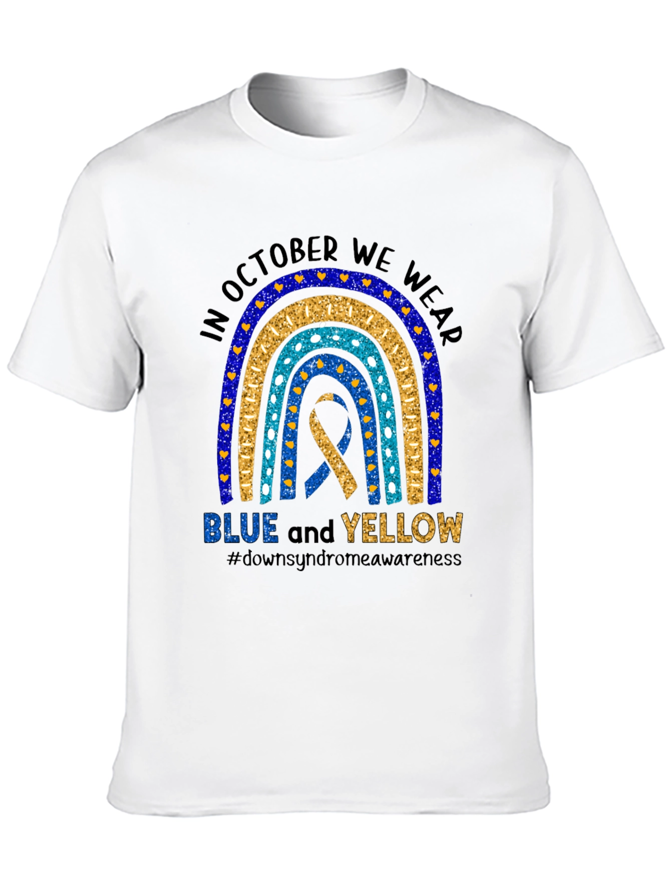 Down Syndrome Awareness T-Shirt - Blue and Yellow Ribbon