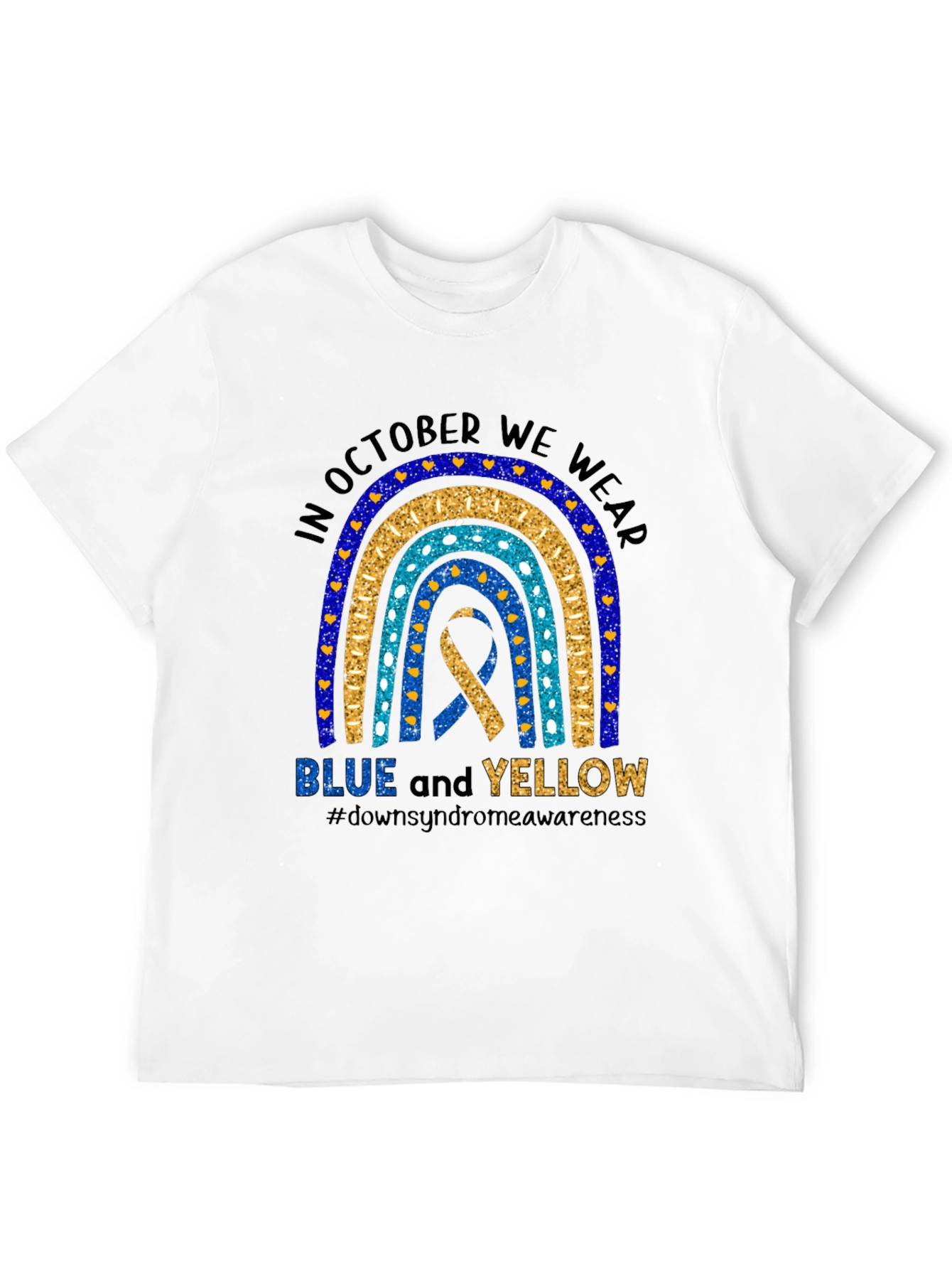 Down Syndrome Awareness T-Shirt - Blue and Yellow Ribbon