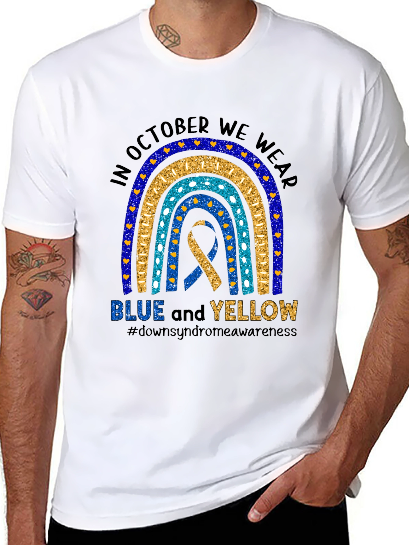 Down Syndrome Awareness T-Shirt - Blue and Yellow Ribbon