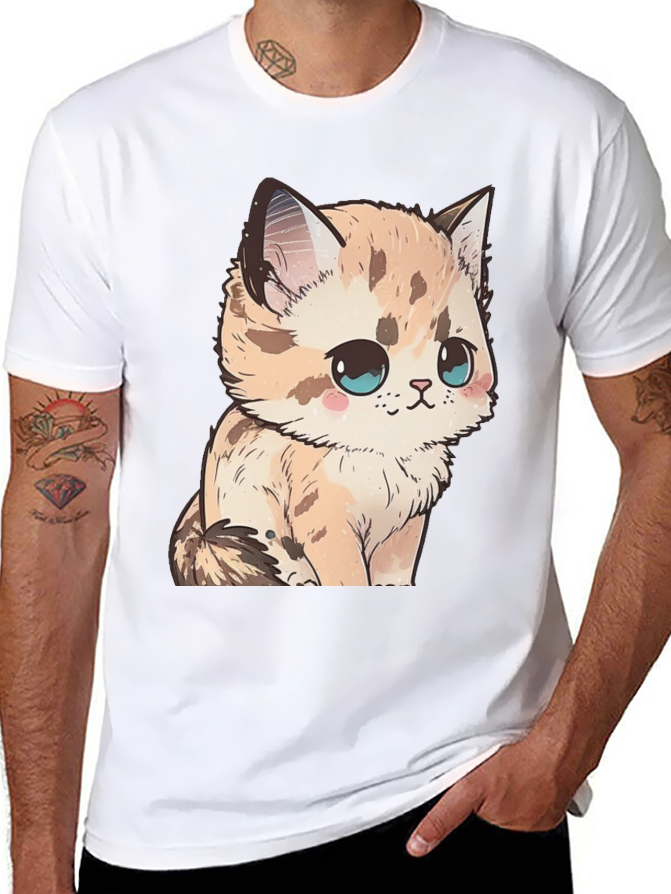Cute Kitten Graphic Tee - Soft Black Cotton Shirt