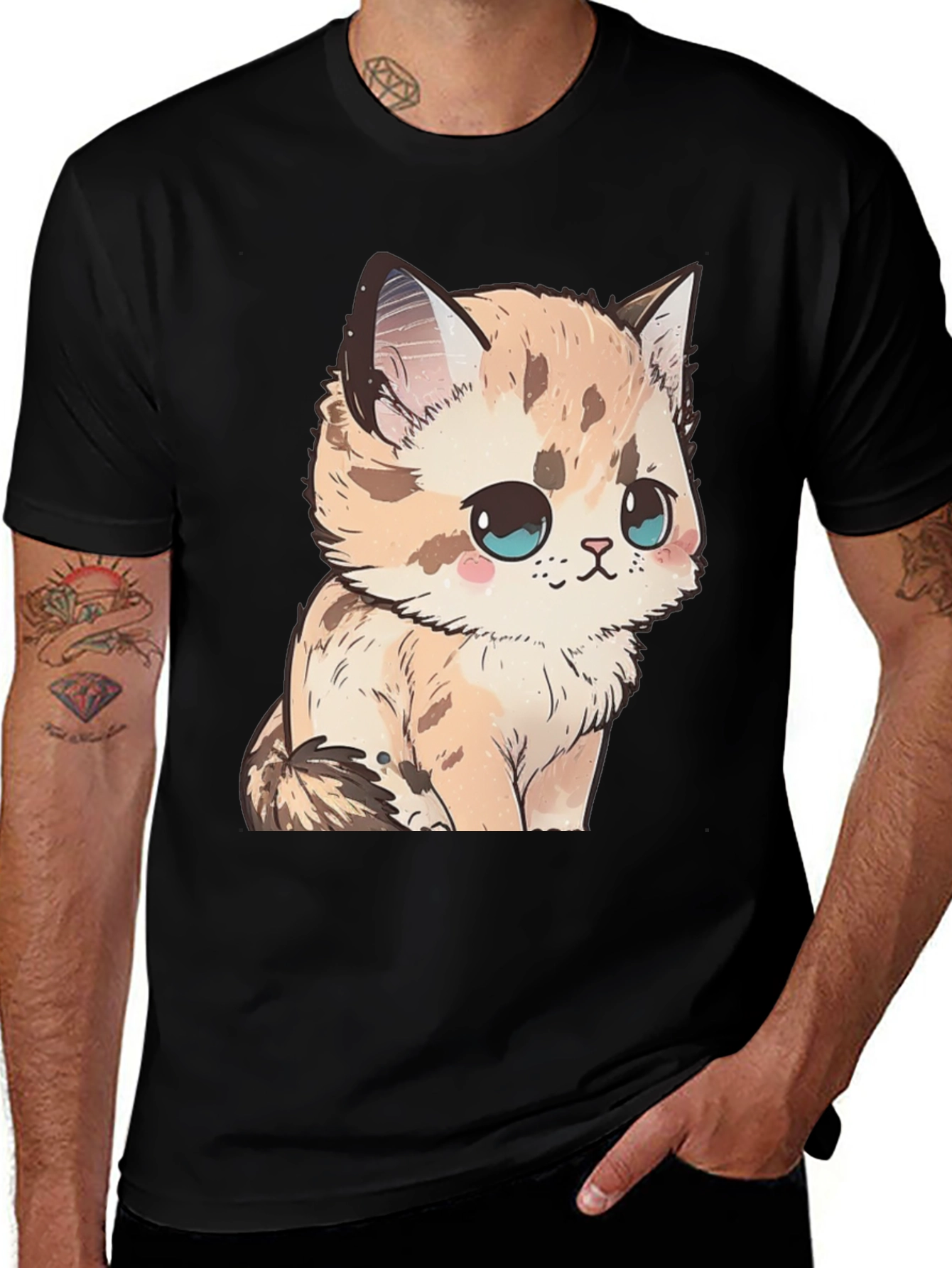 Cute Kitten Graphic Tee - Soft Black Cotton Shirt