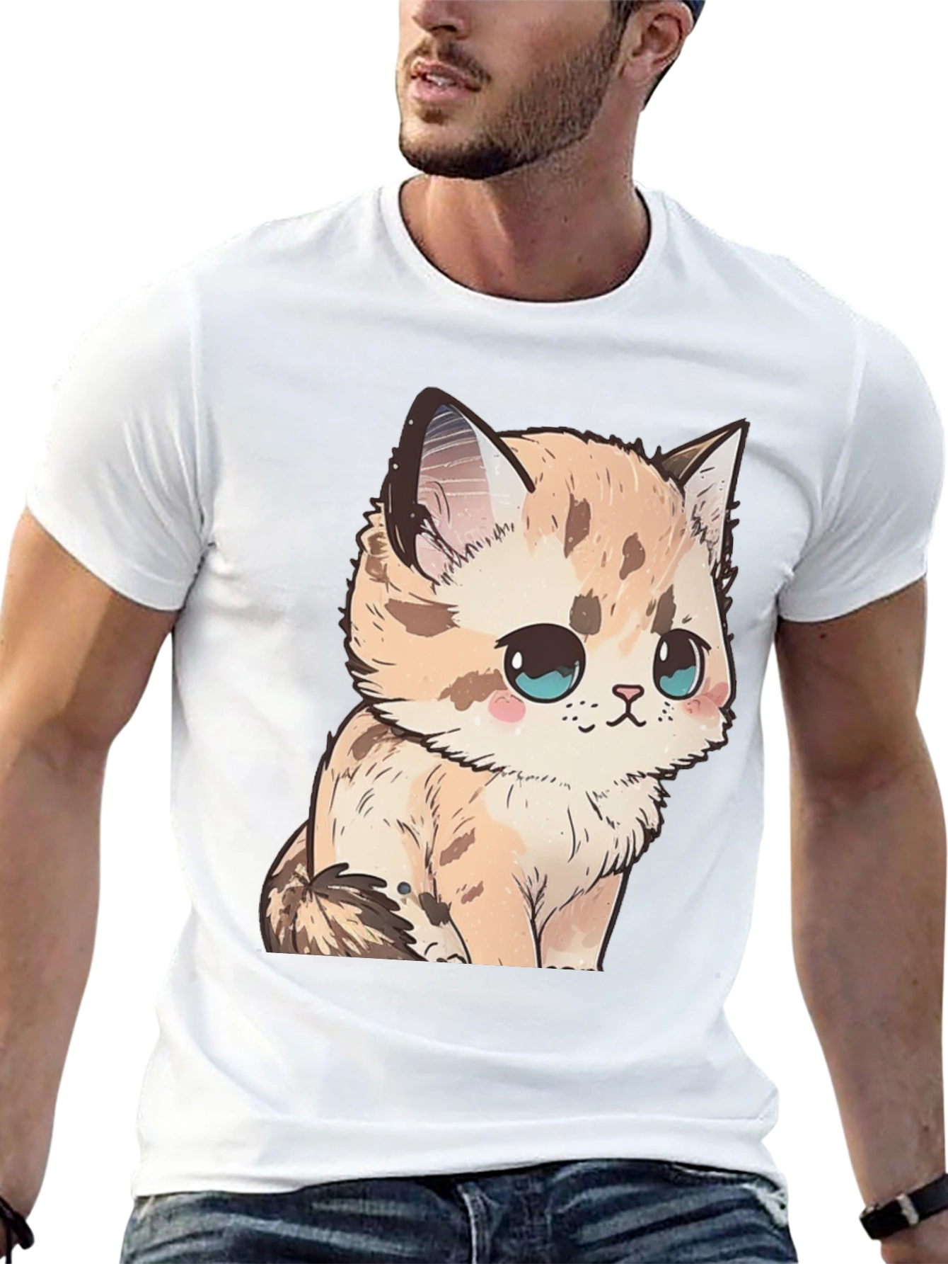 Cute Kitten Graphic Tee - Soft Black Cotton Shirt