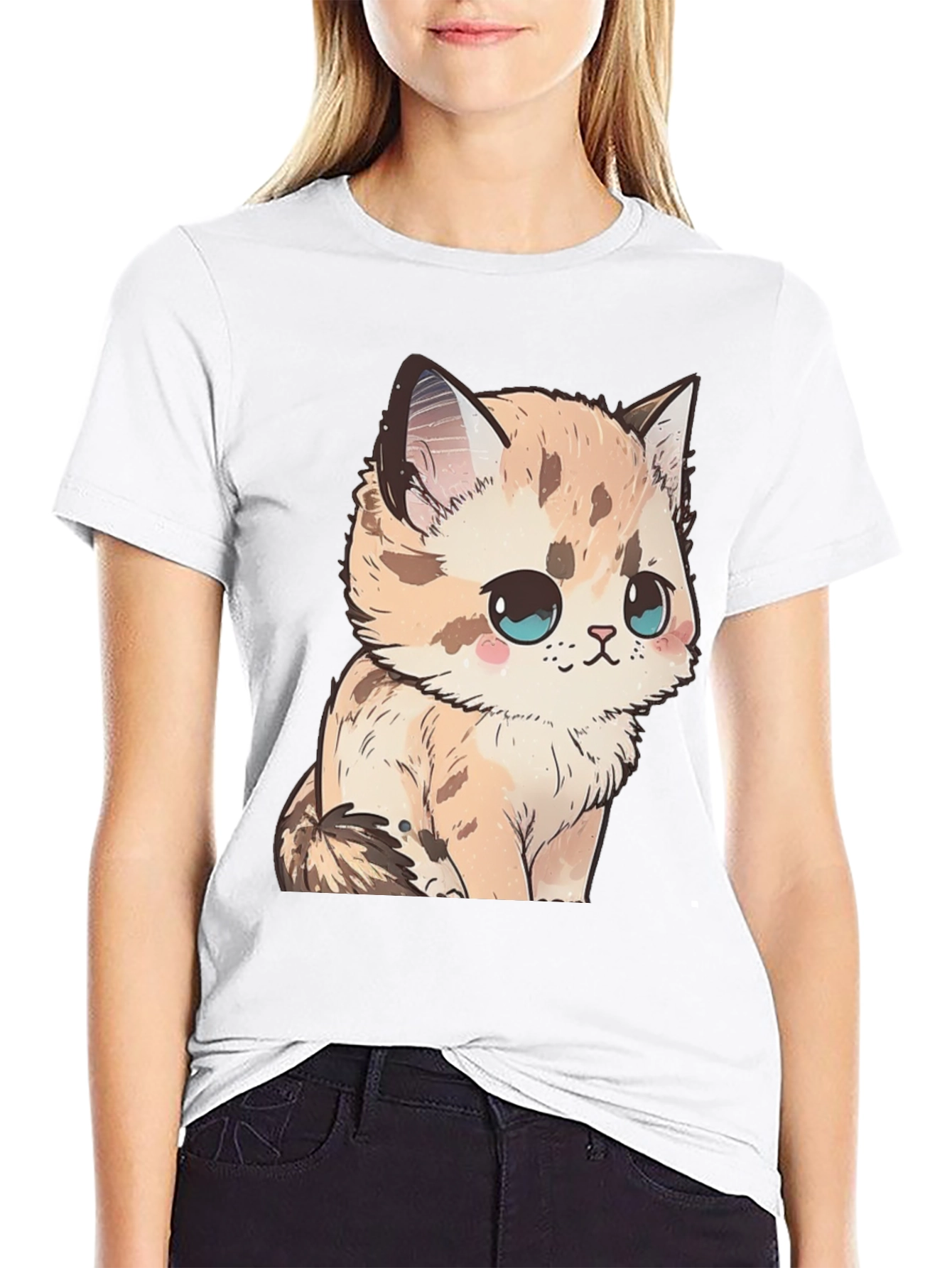 Cute Kitten Graphic Tee - Soft Black Cotton Shirt