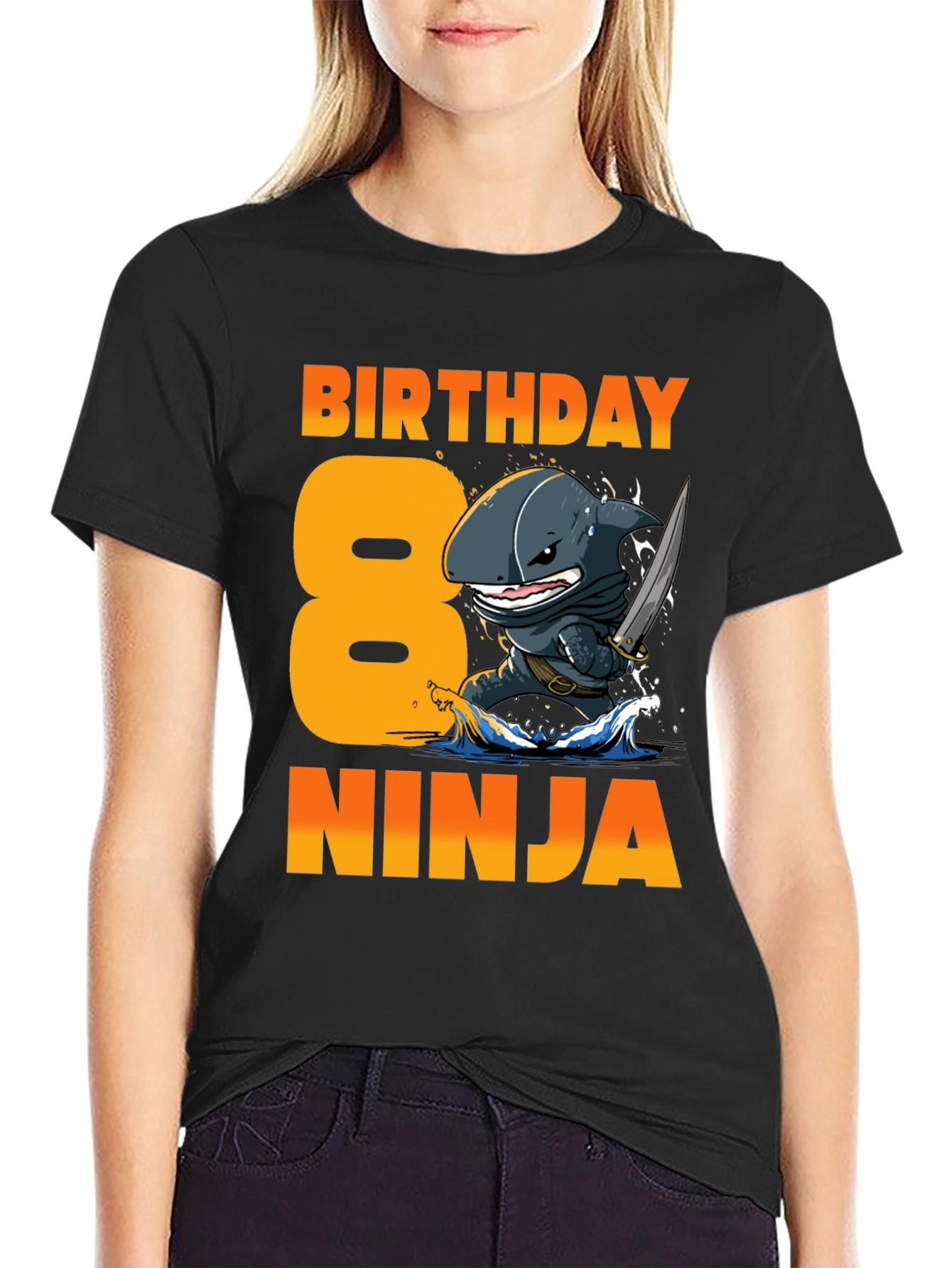 Birthday Shark Ninja T-Shirt -  8 Years Old