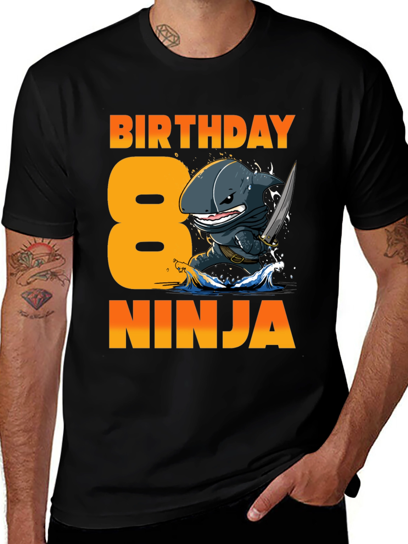 Birthday Shark Ninja T-Shirt -  8 Years Old