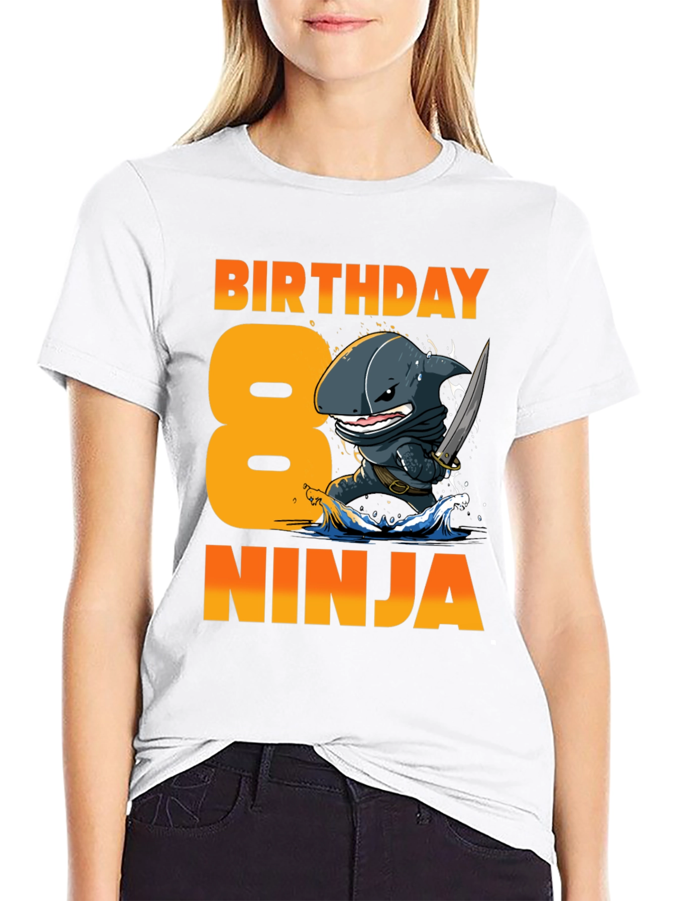 Birthday Shark Ninja T-Shirt -  8 Years Old