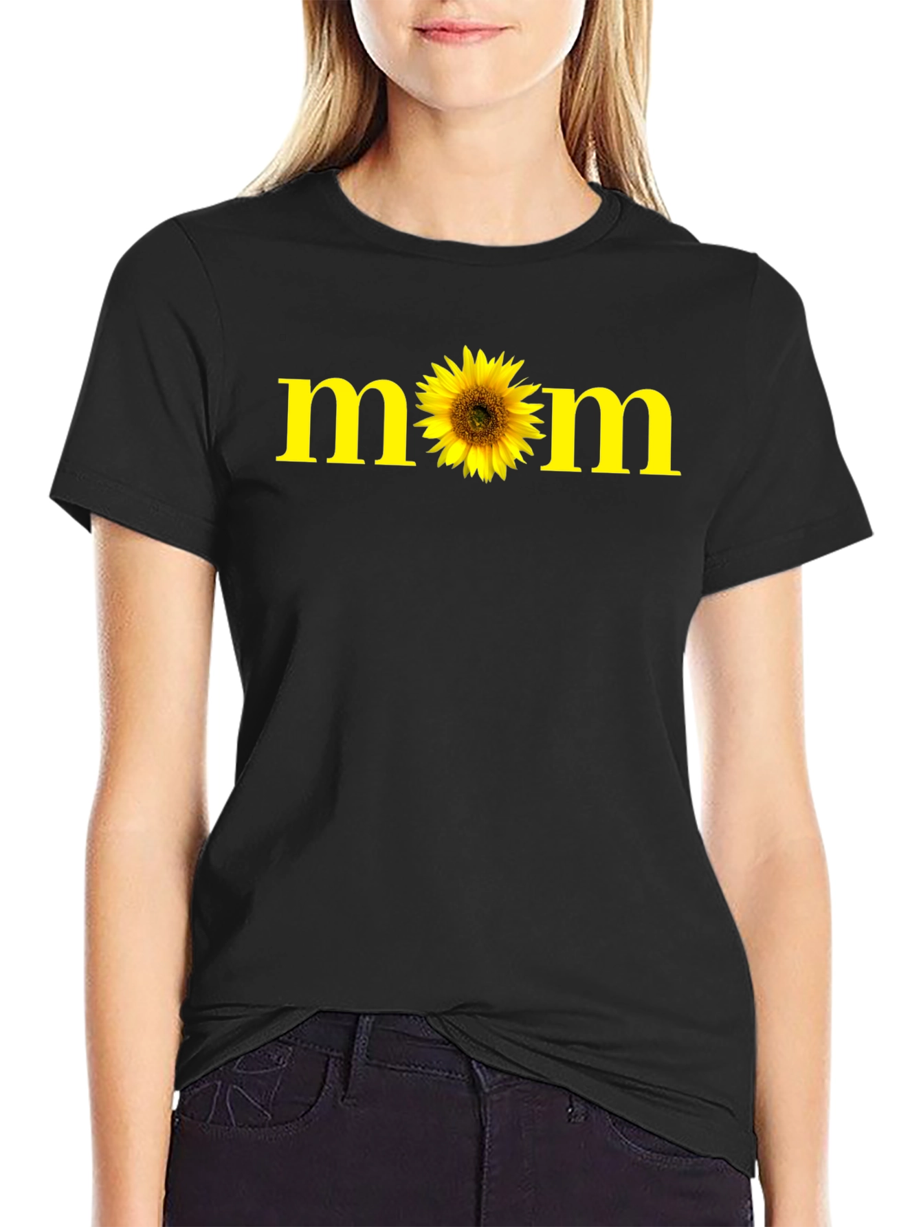 Sunflower Mom Graphic Tee - Black Casual T-Shirt
