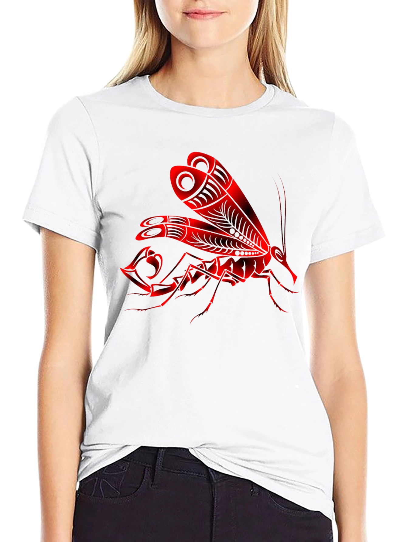 Red Insect Graphic Black T-Shirt