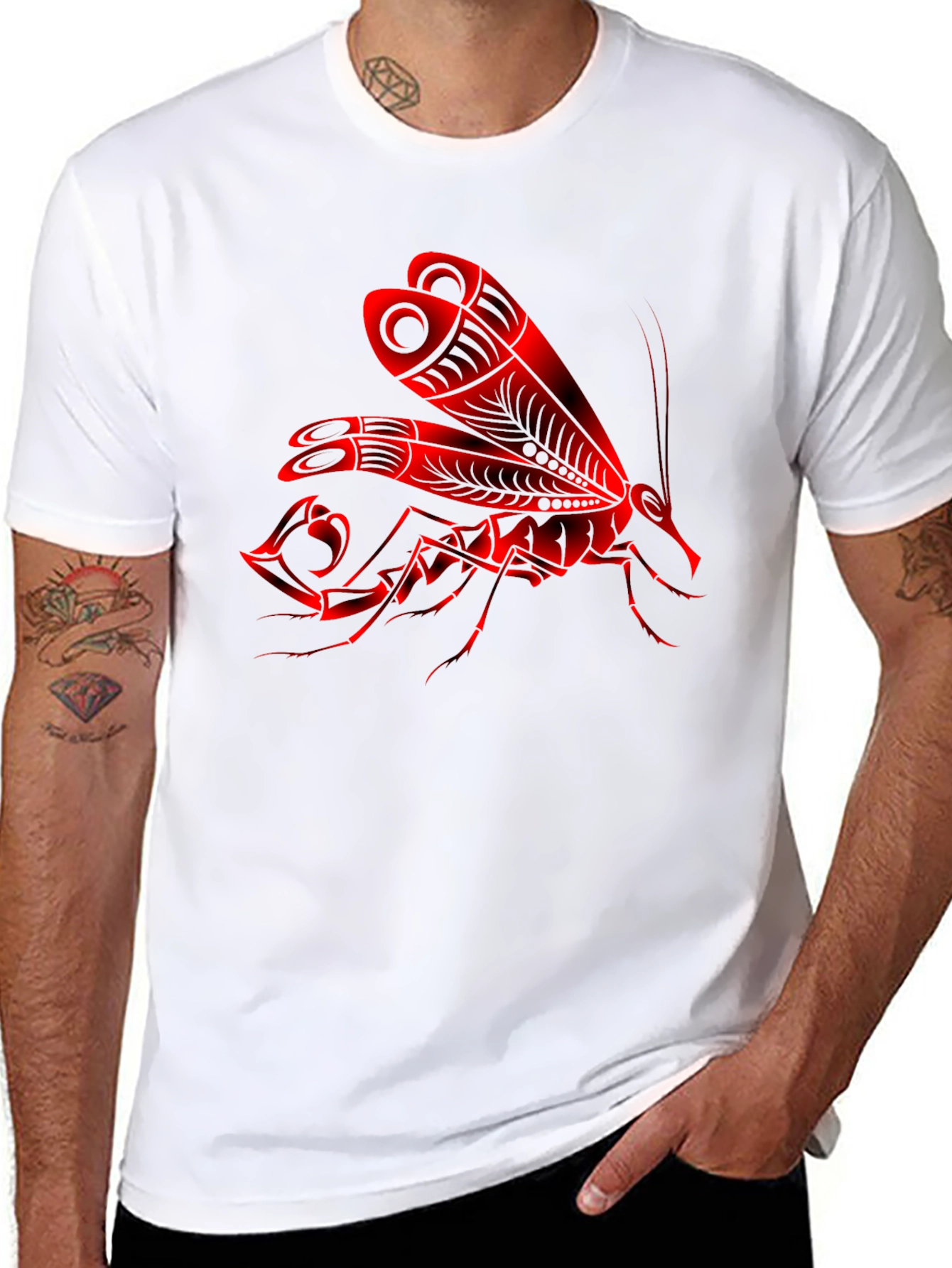 Red Insect Graphic Black T-Shirt