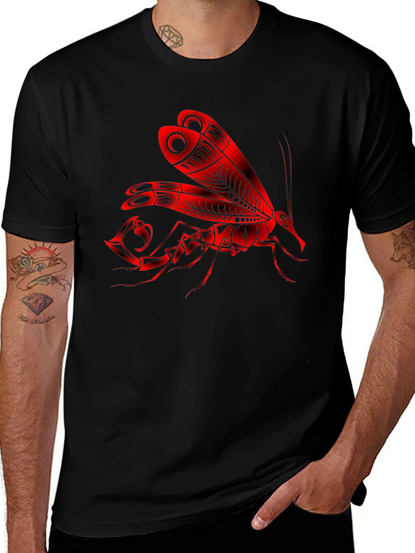 Red Insect Graphic Black T-Shirt