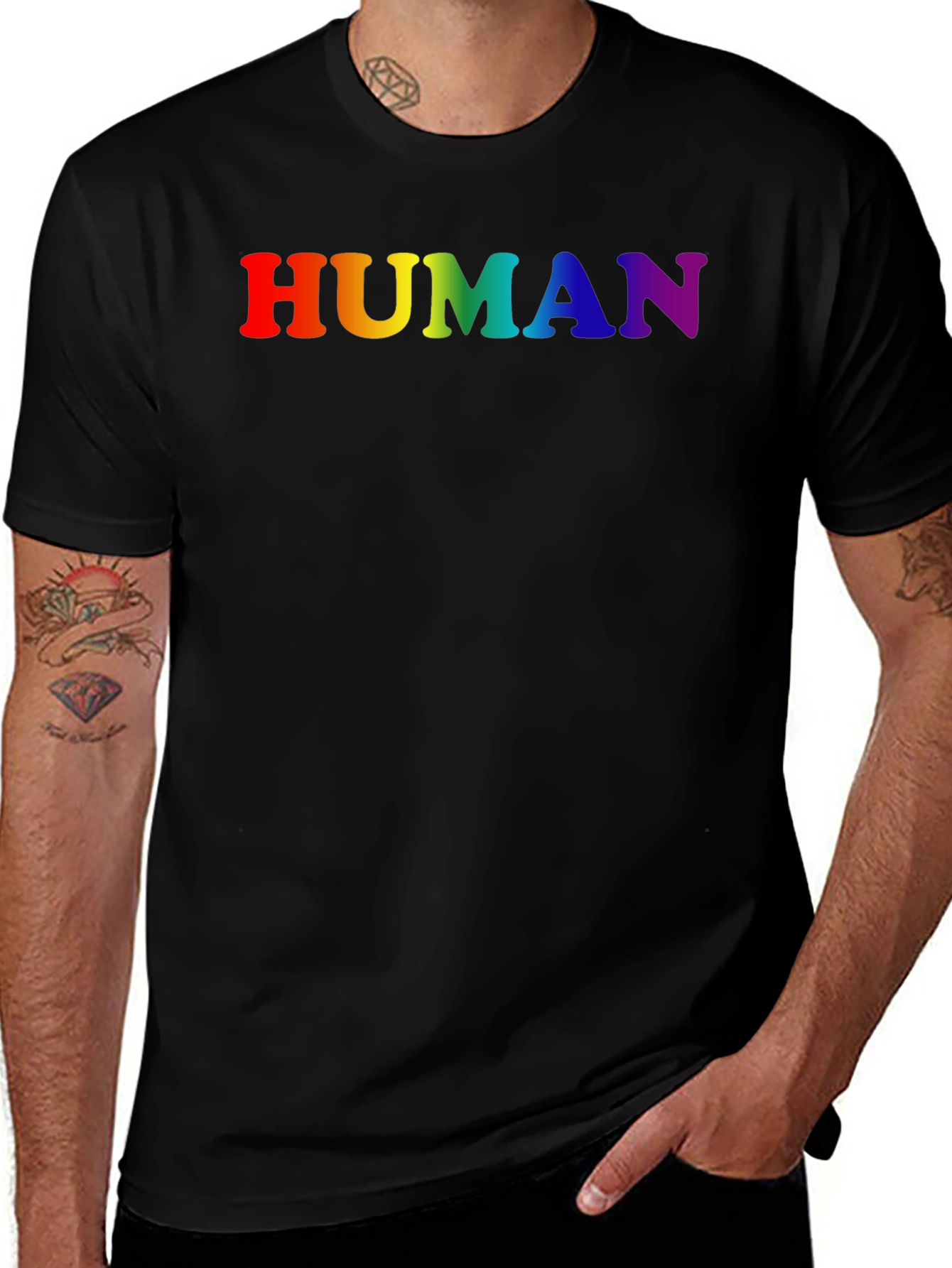 Rainbow HUMAN Graphic Black T-Shirt