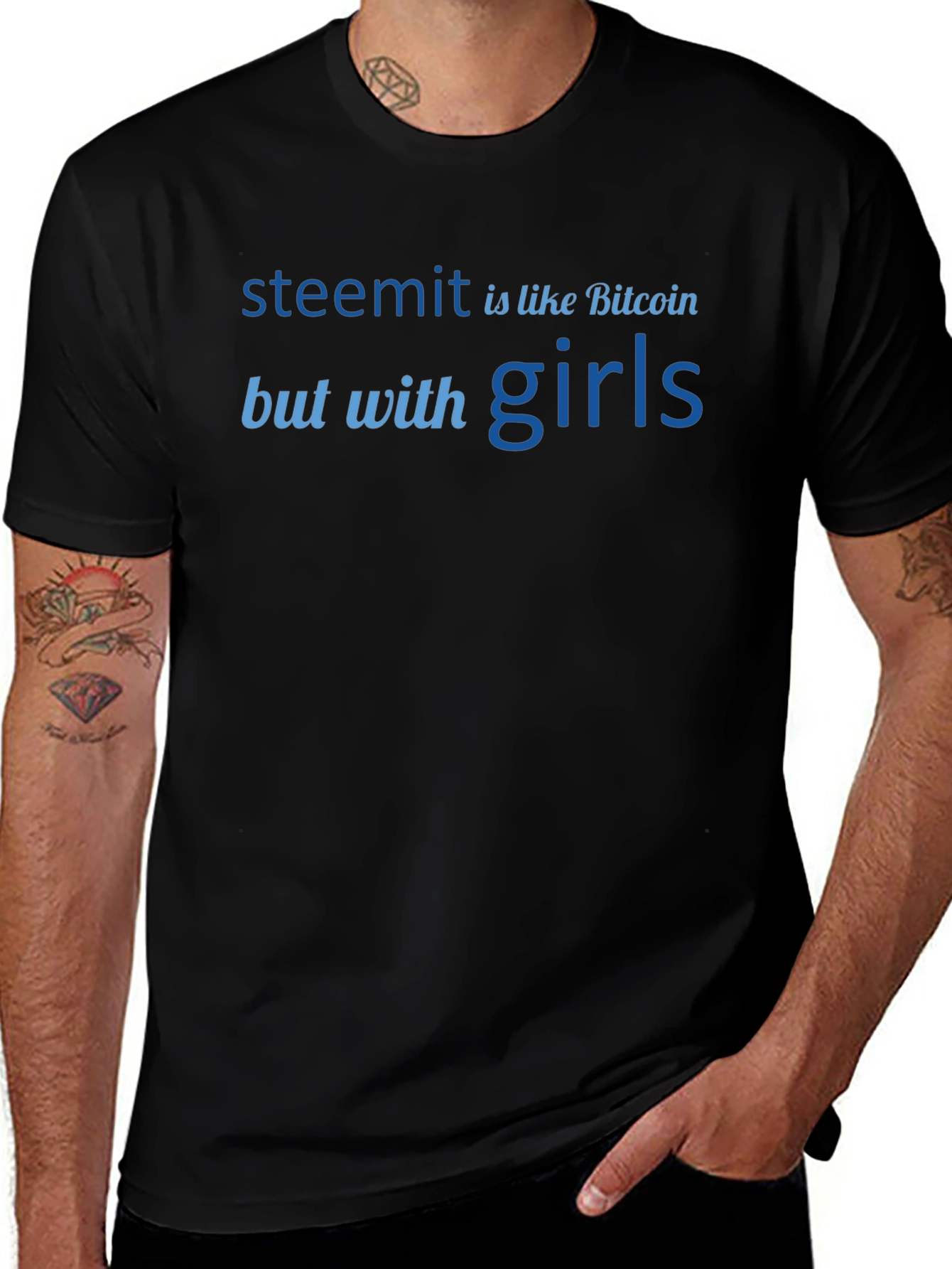 Steemit Bitcoin But With Girls Black Graphic Tee