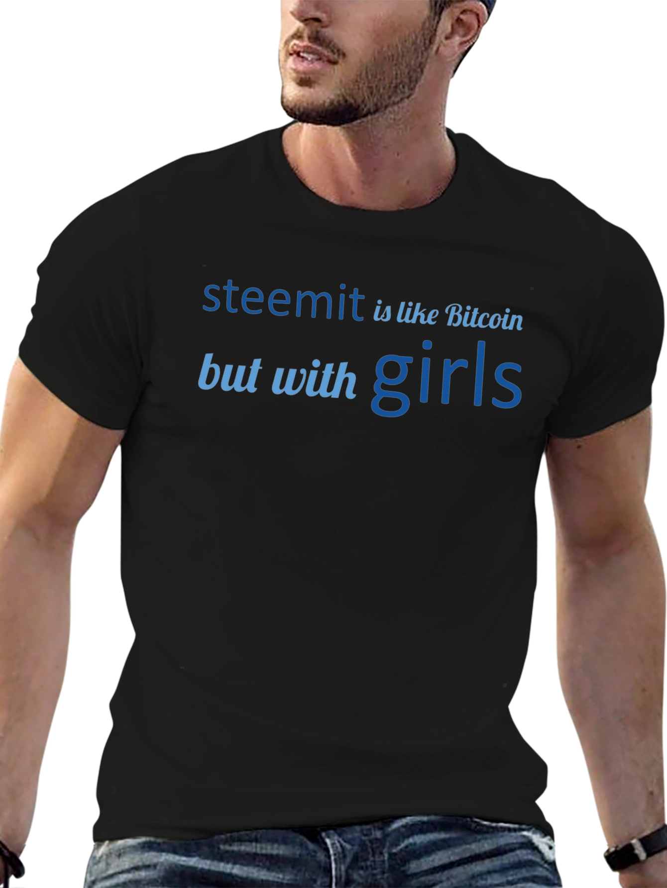 Steemit Bitcoin But With Girls Black Graphic Tee