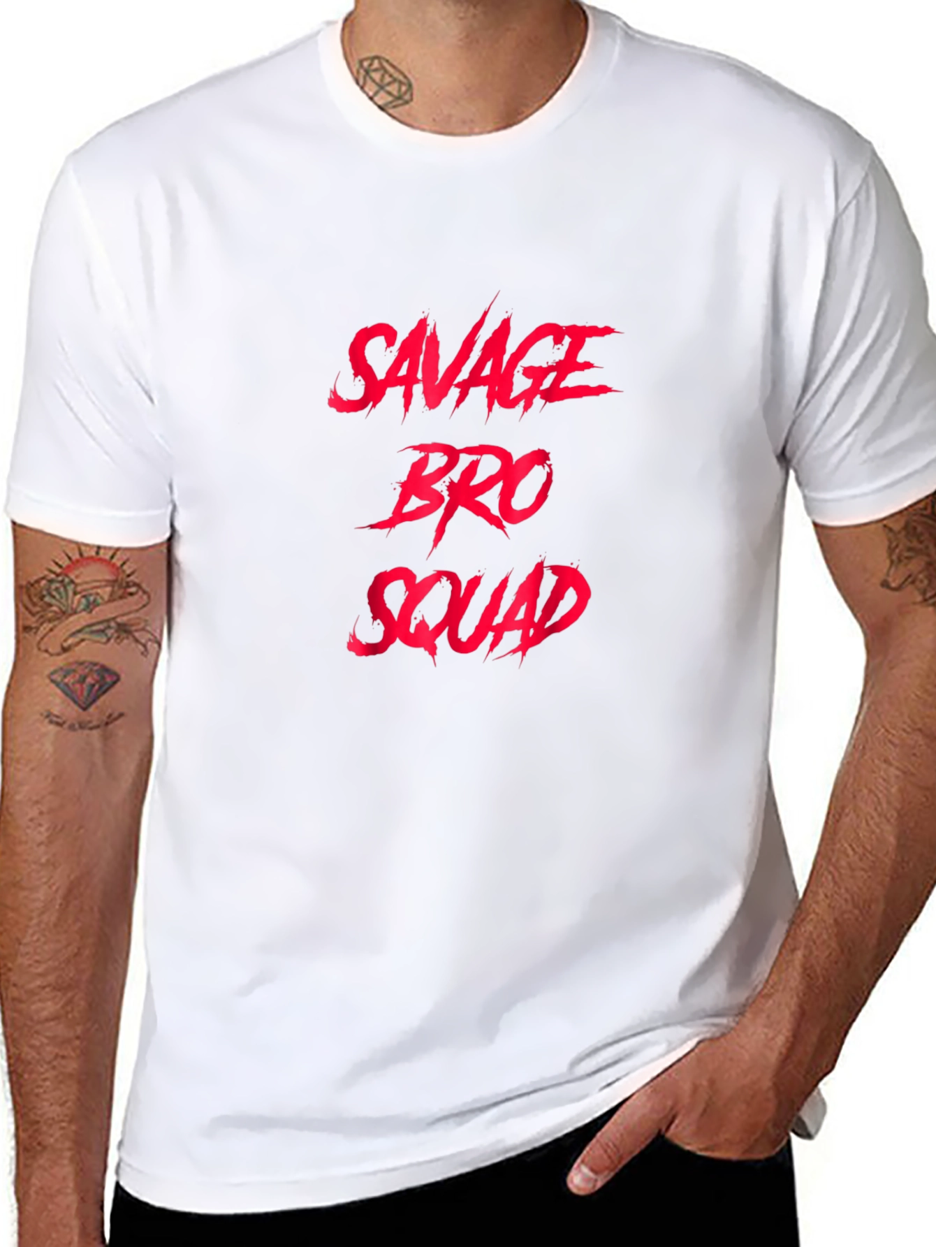 Savage Bro Squad Graphic T-Shirt - Bold Red Text