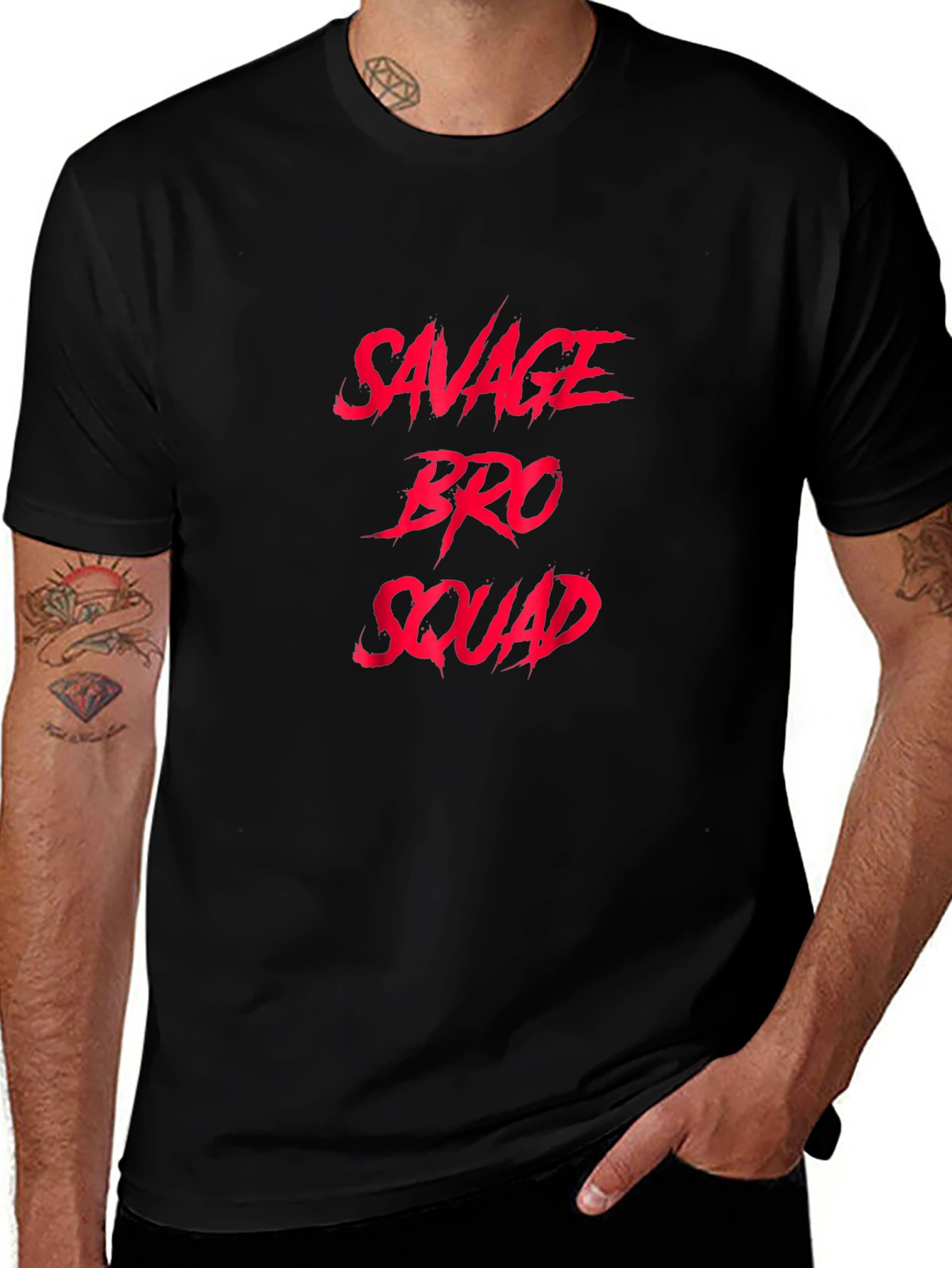 Savage Bro Squad Graphic T-Shirt - Bold Red Text