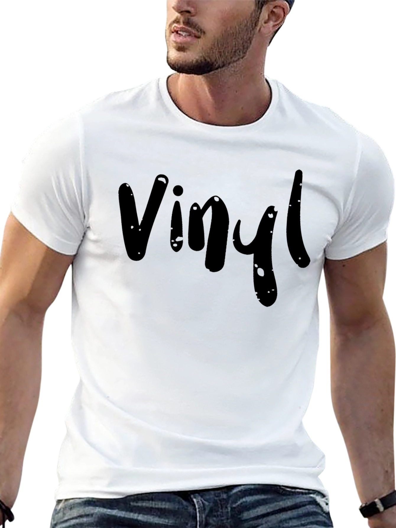 Vinyl Graphic Tee - Classic Black Cotton T-Shirt