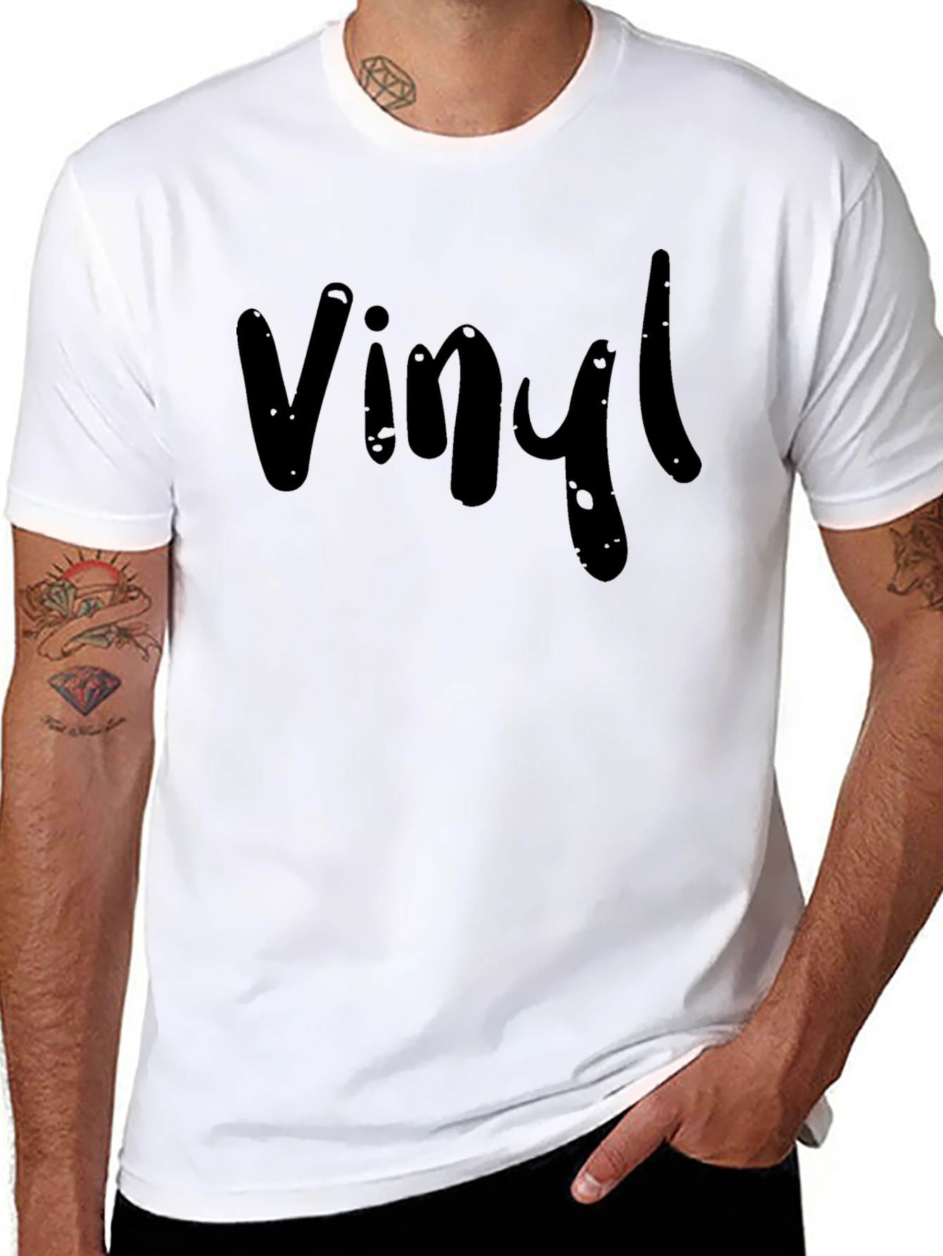 Vinyl Graphic Tee - Classic Black Cotton T-Shirt
