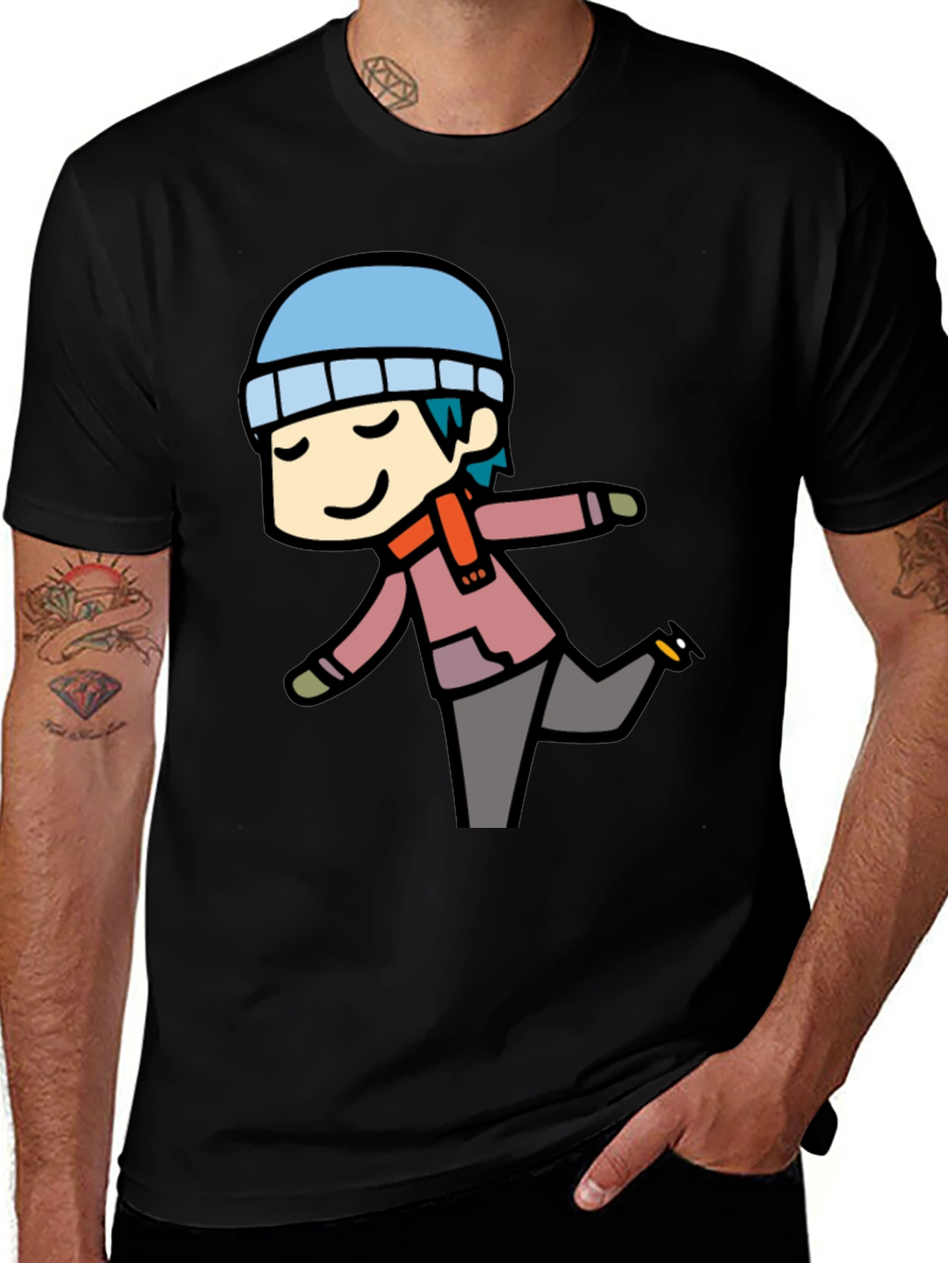Cartoon Skater Black Tee
