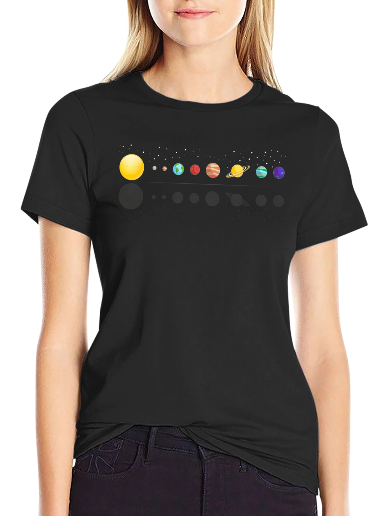 Solar System Planets Graphic Print Black T-Shirt