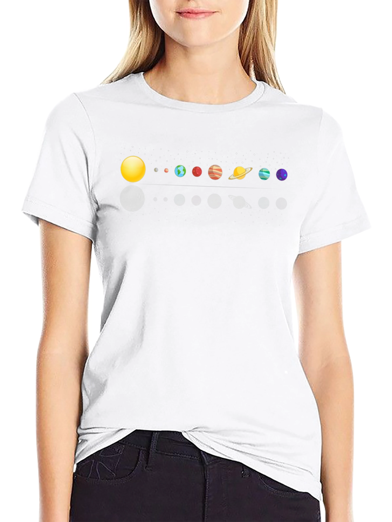 Solar System Planets Graphic Print Black T-Shirt
