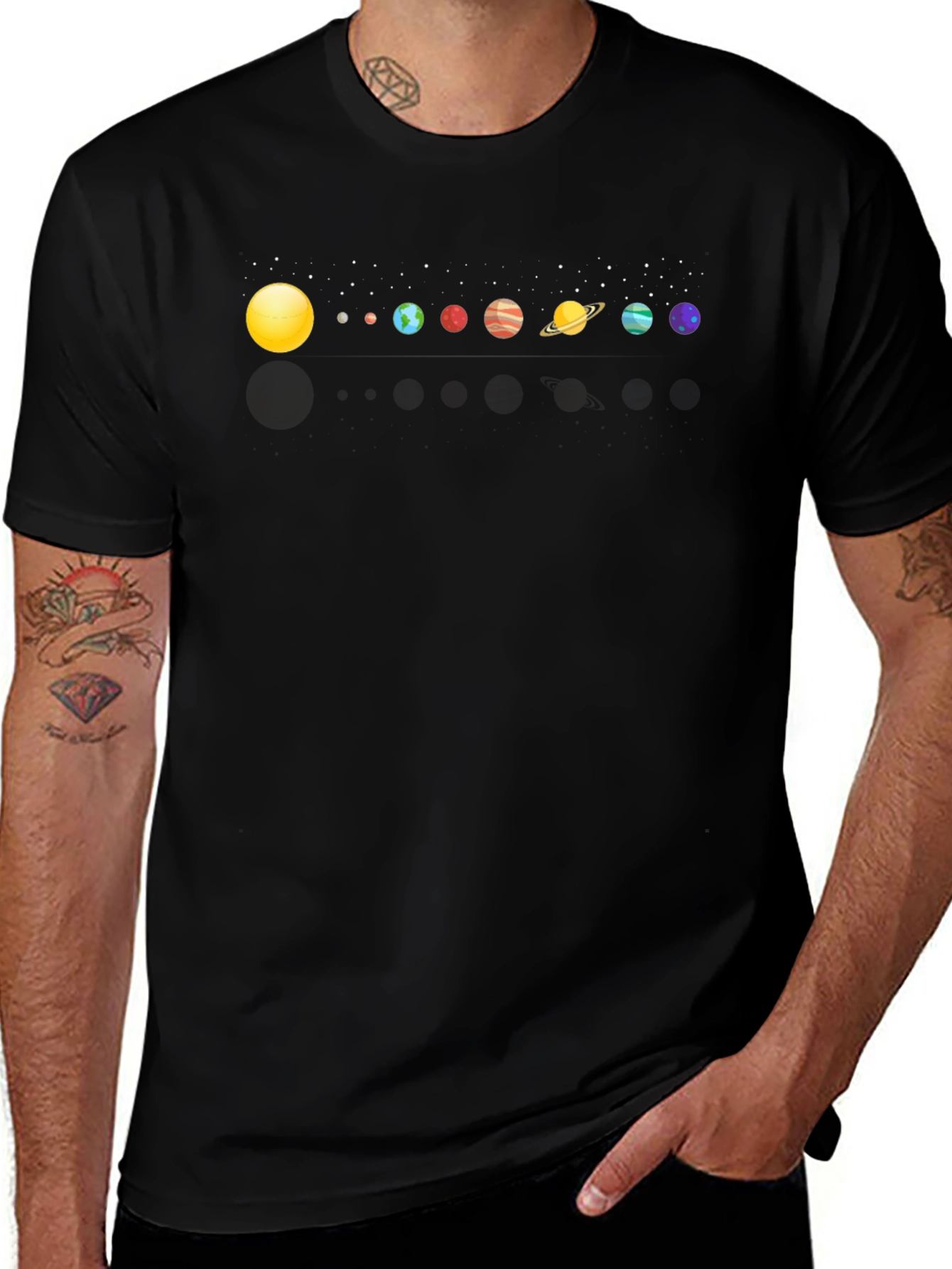Solar System Planets Graphic Print Black T-Shirt