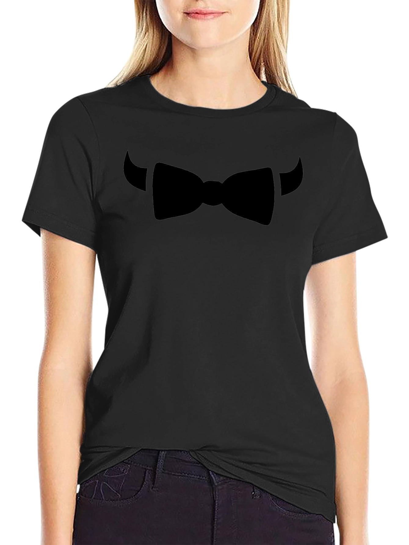 Devilishly Dapper Bow Tie T-Shirt - Black Cotton
