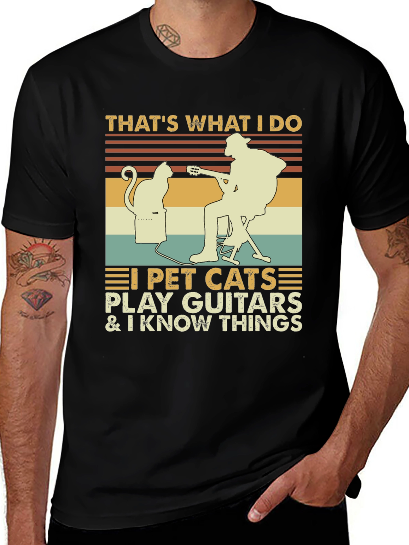 I Pet Cats Play Guitar & Know Things T-Shirt