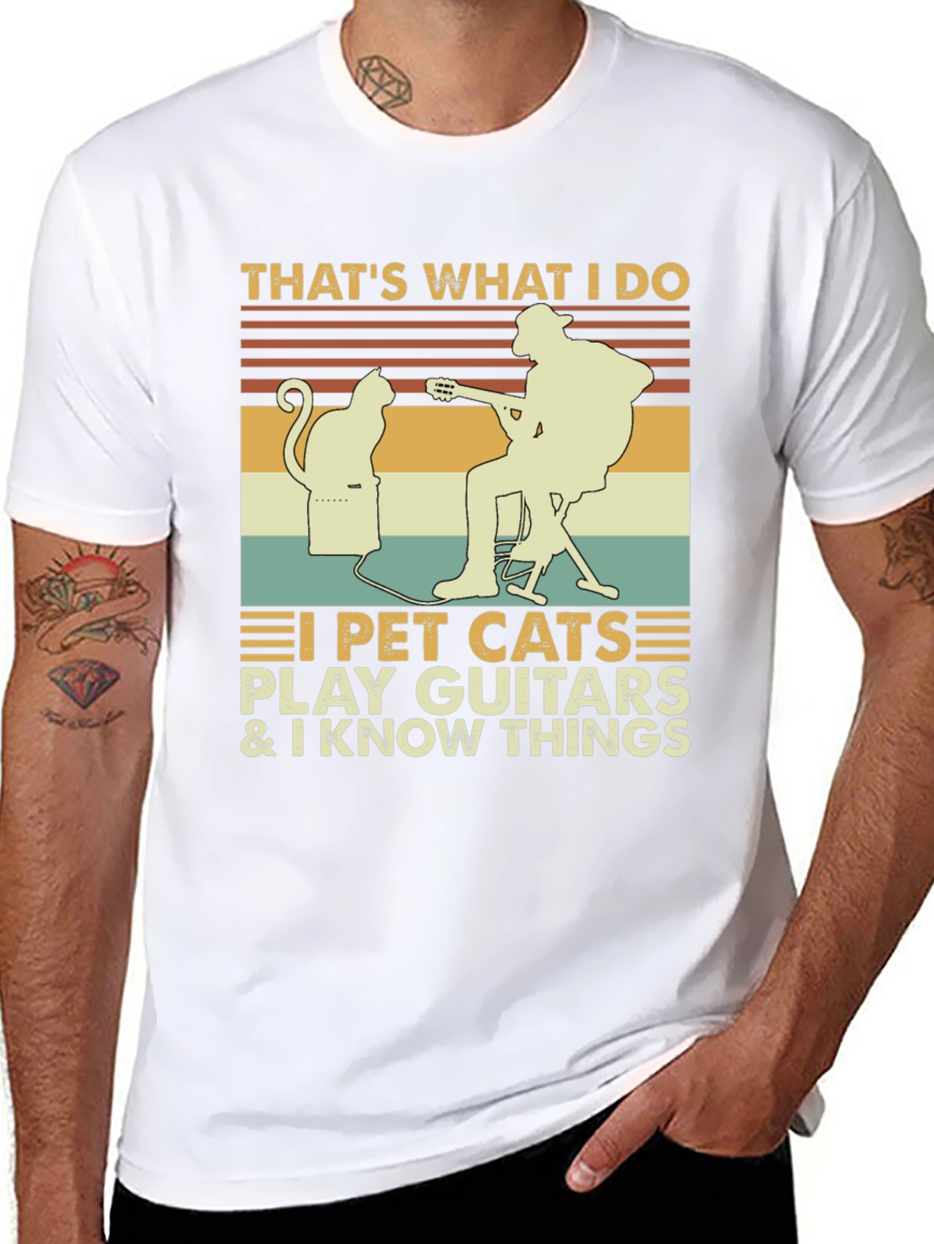 I Pet Cats Play Guitar & Know Things T-Shirt