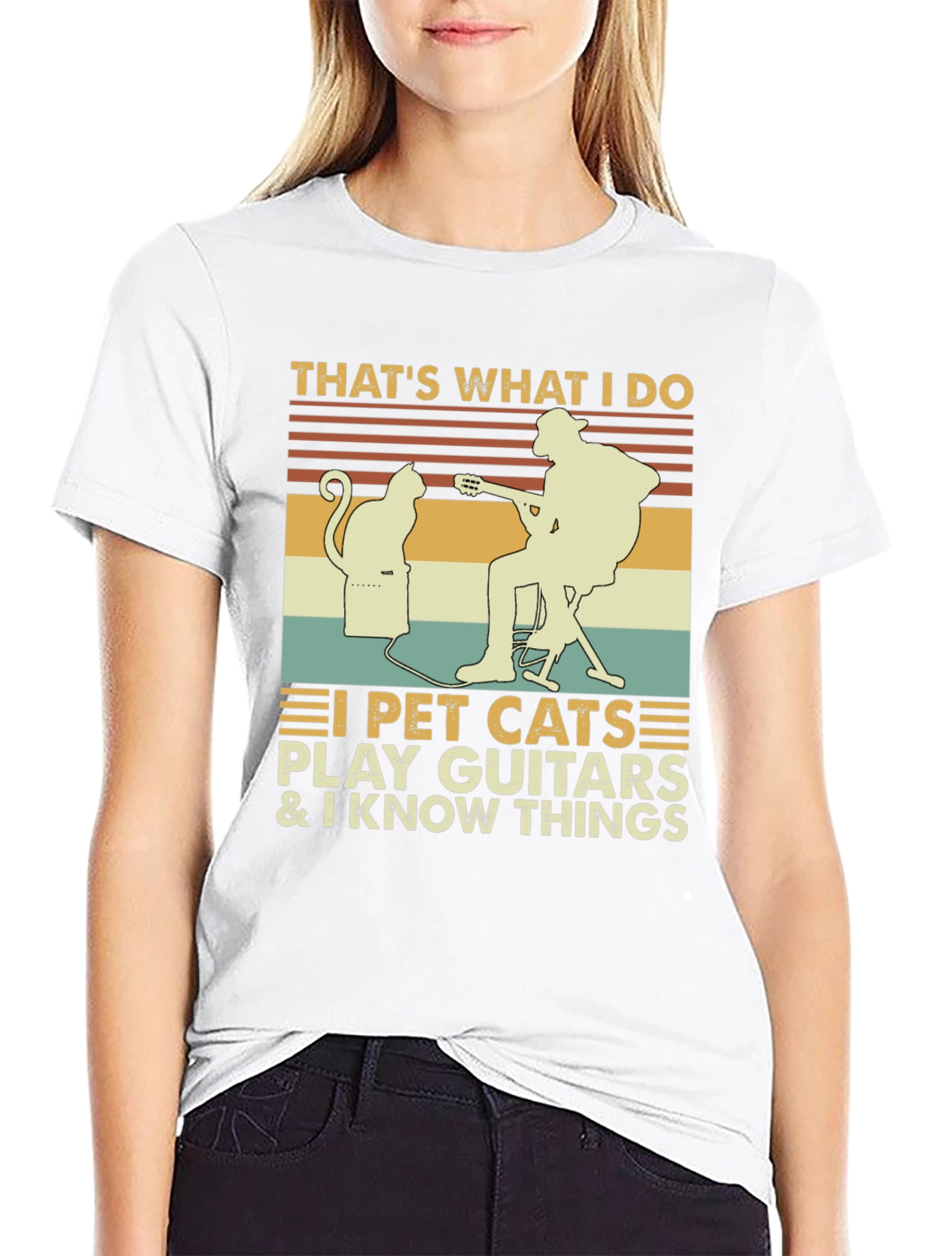 I Pet Cats Play Guitar & Know Things T-Shirt