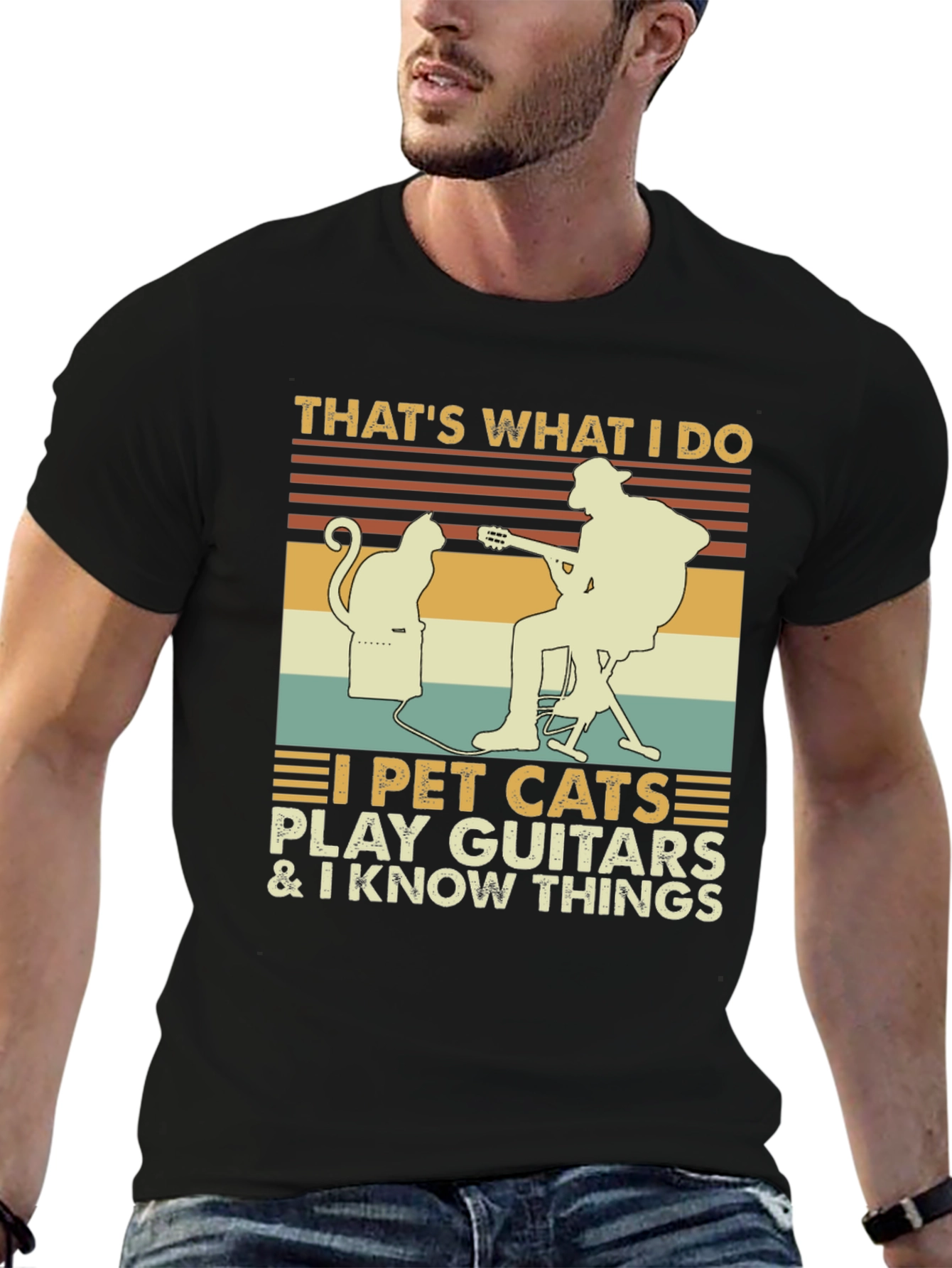I Pet Cats Play Guitar & Know Things T-Shirt