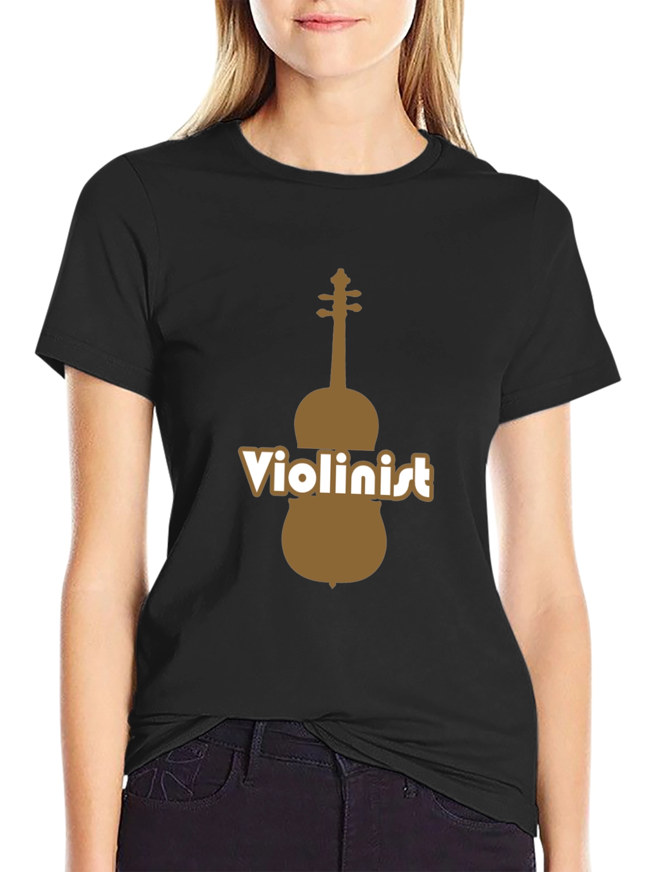 Violinist Graphic Tee - Black Cotton Blend T-Shirt