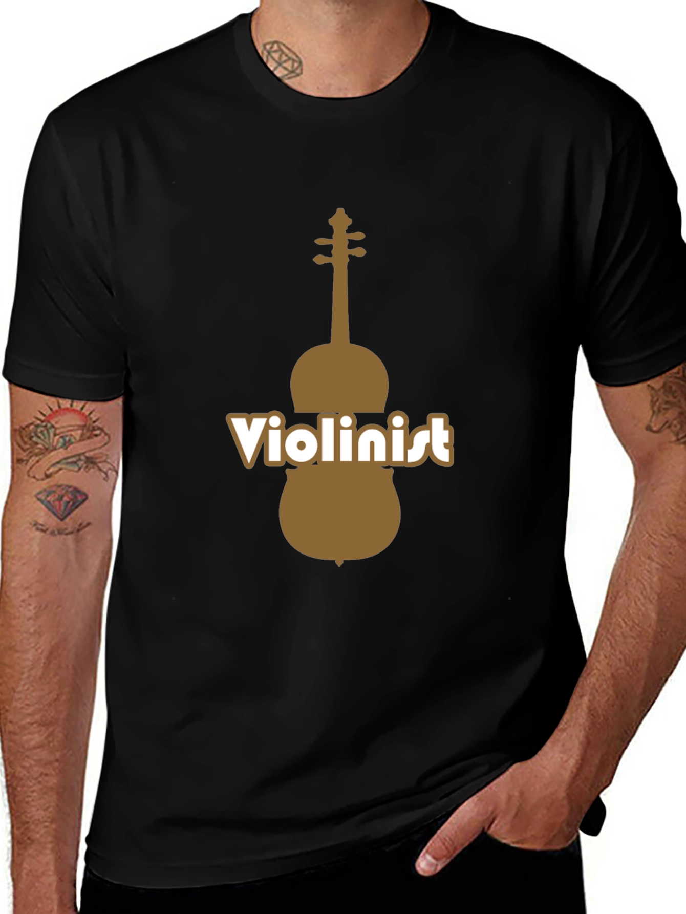 Violinist Graphic Tee - Black Cotton Blend T-Shirt