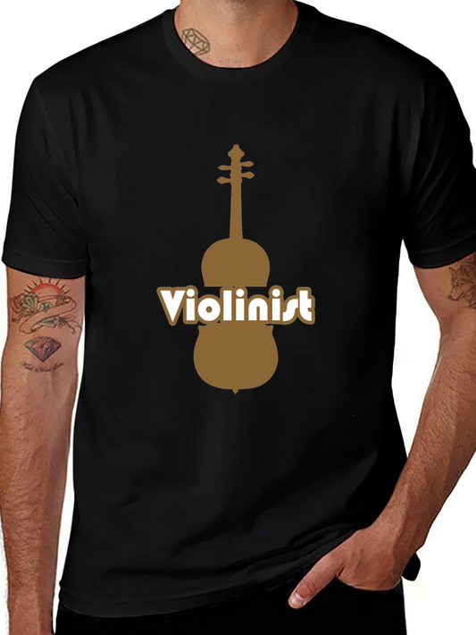 Violinist Graphic Tee - Black Cotton Blend T-Shirt