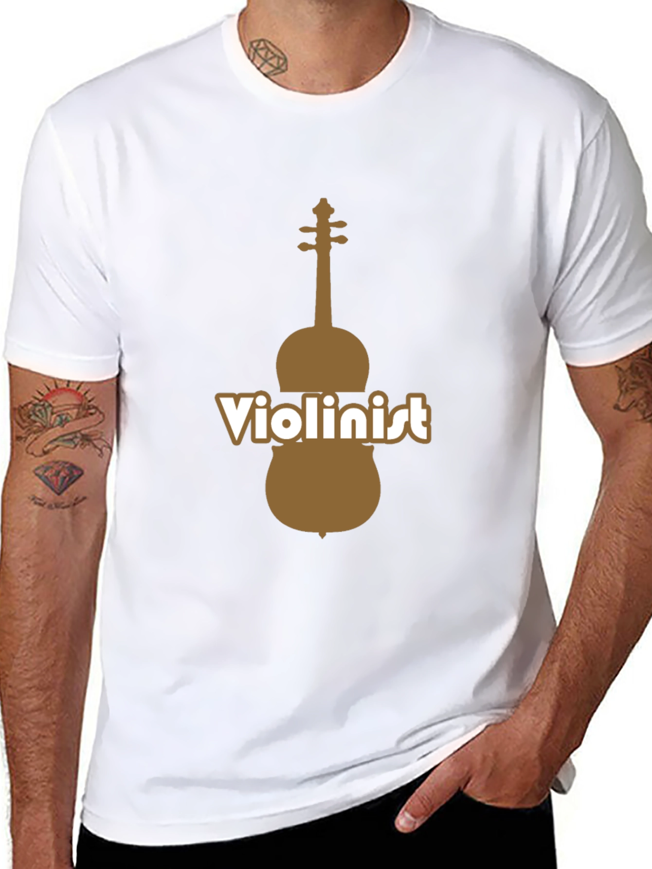Violinist Graphic Tee - Black Cotton Blend T-Shirt