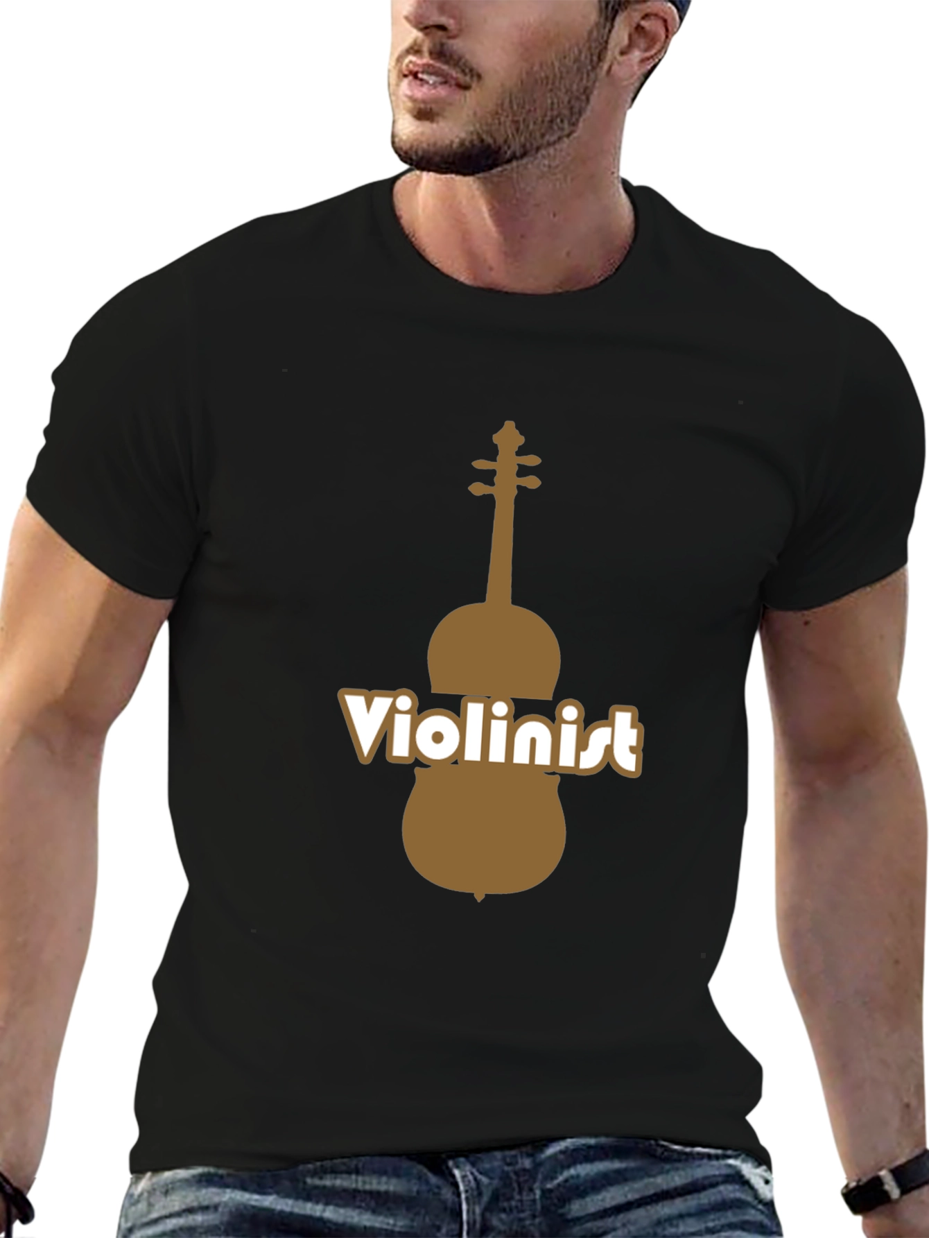 Violinist Graphic Tee - Black Cotton Blend T-Shirt