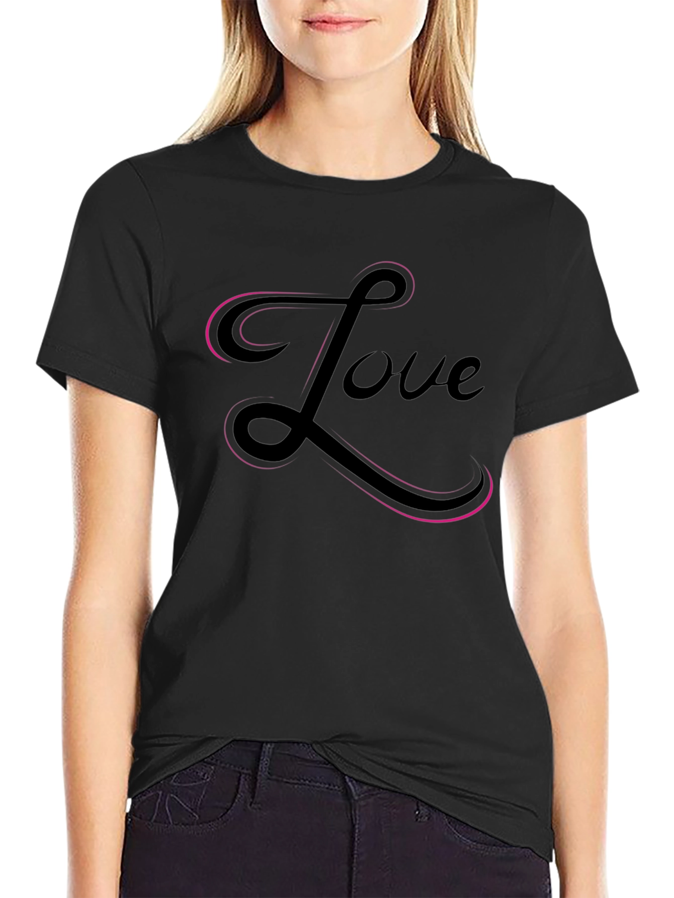 Love Graphic Tee - Stylish Black Crew Neck T-Shirt