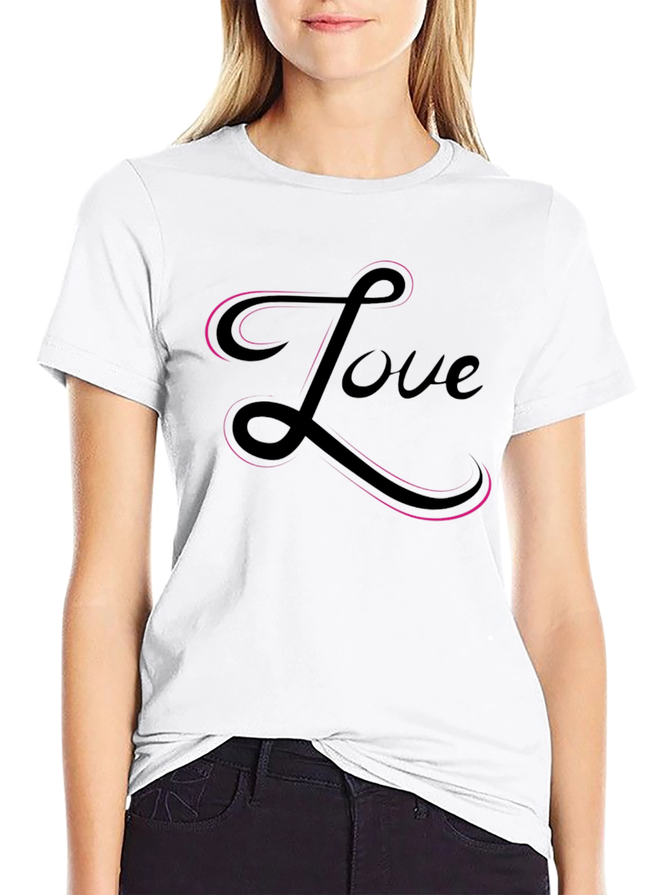 Love Graphic Tee - Stylish Black Crew Neck T-Shirt