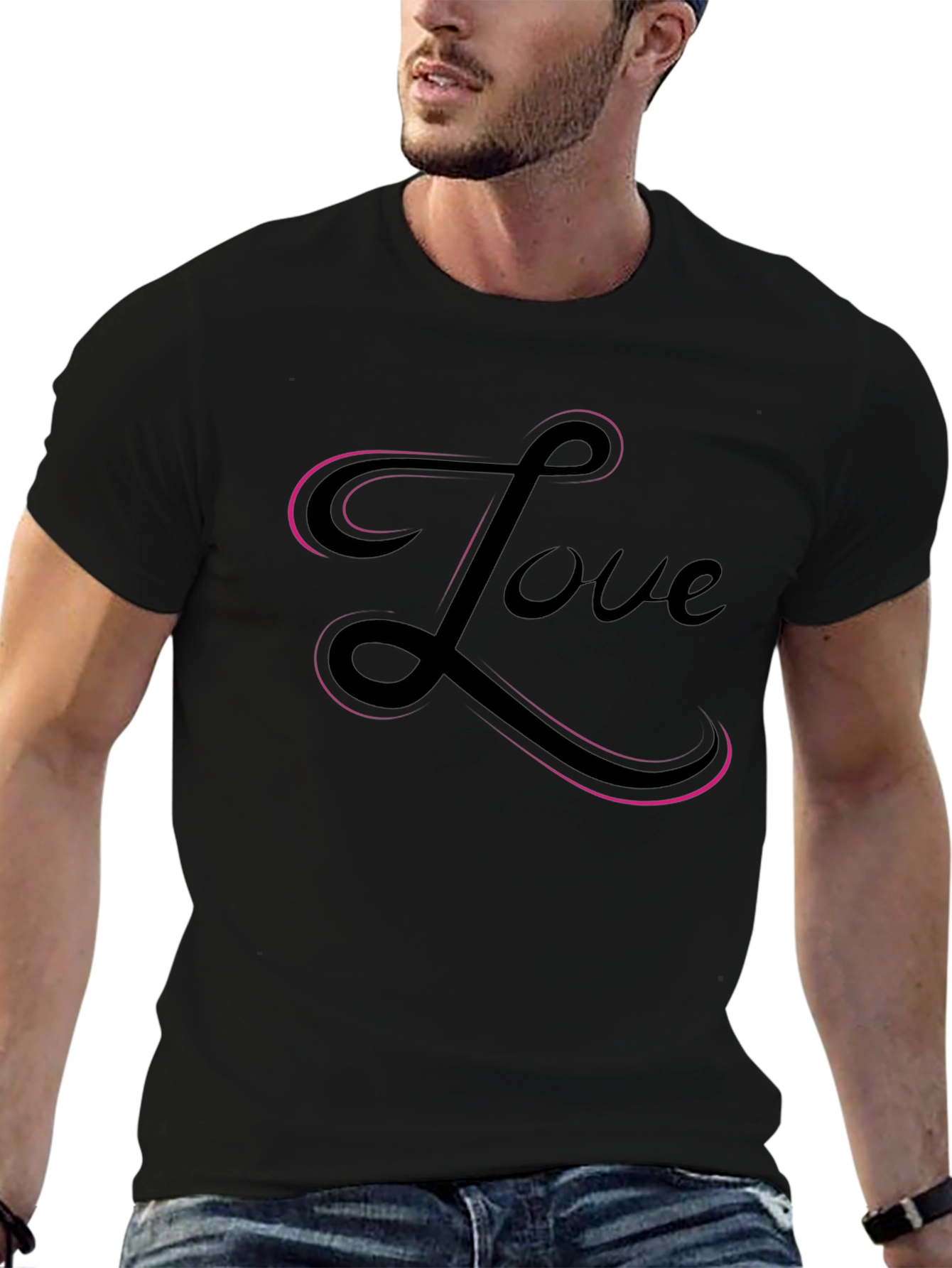Love Graphic Tee - Stylish Black Crew Neck T-Shirt