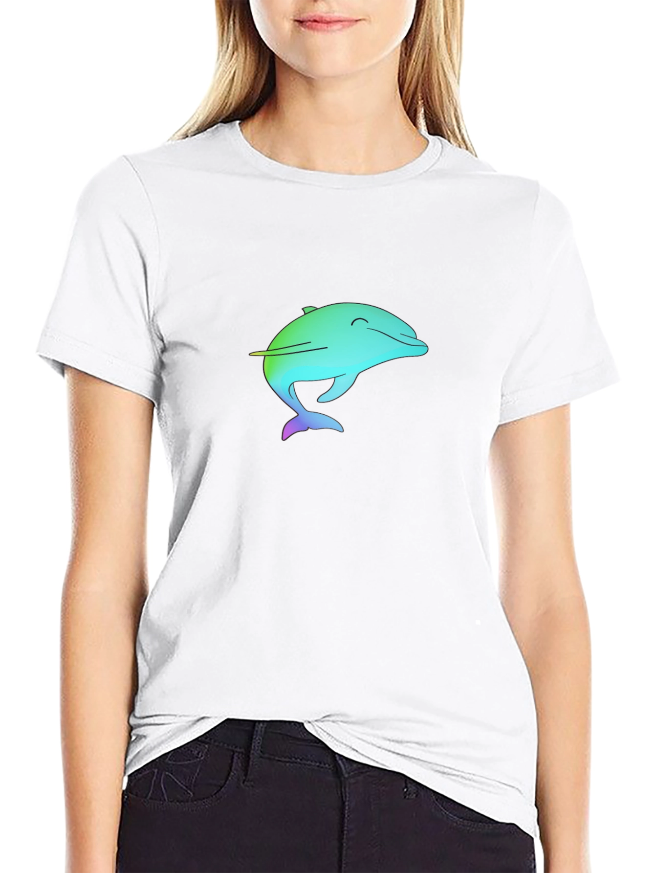 Rainbow Dolphin Graphic Black Tee