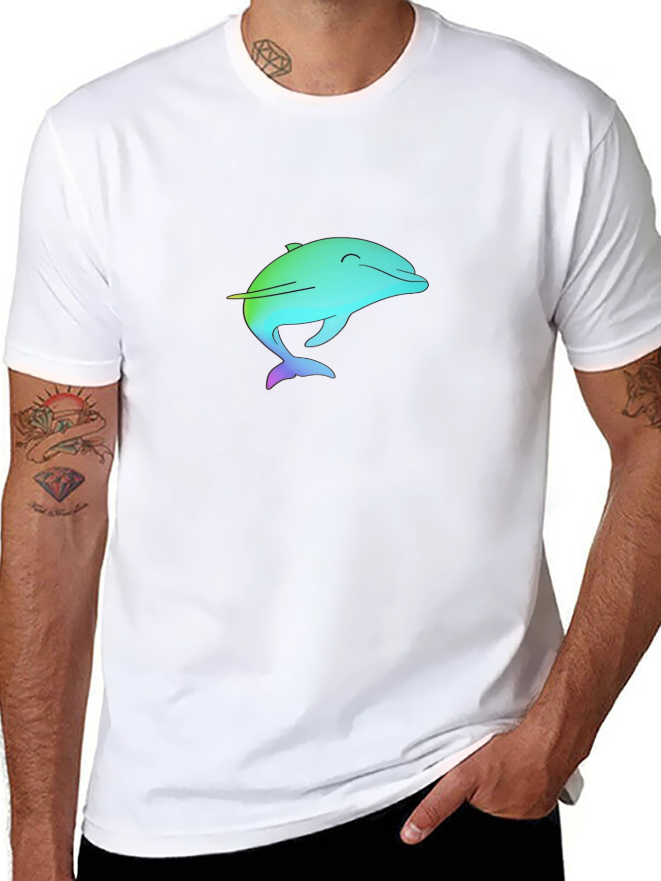 Rainbow Dolphin Graphic Black Tee