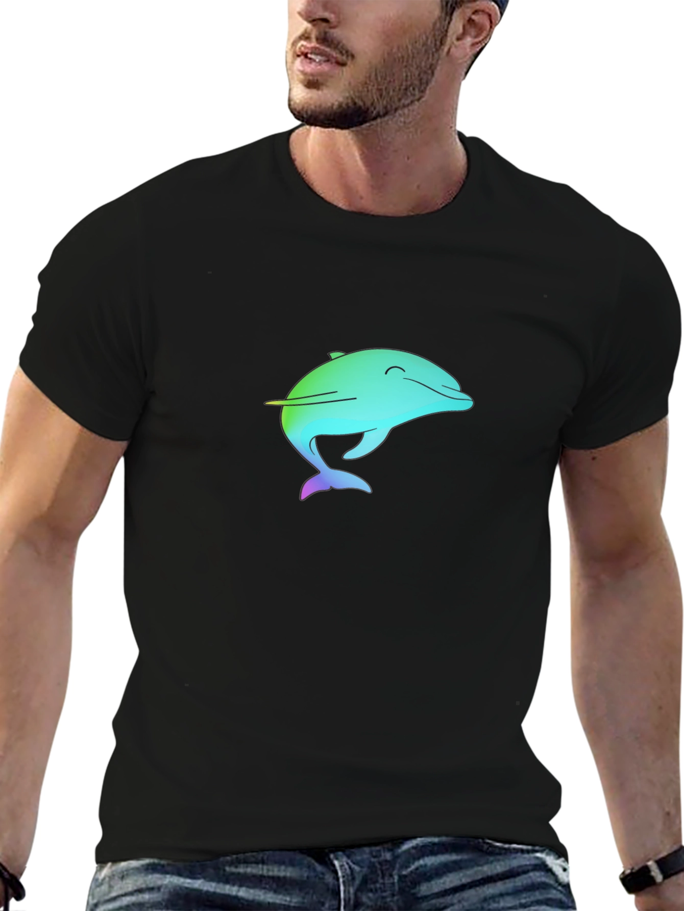 Rainbow Dolphin Graphic Black Tee