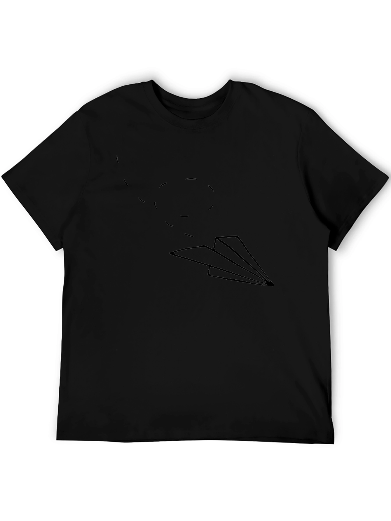 Mens Black T-Shirt with Paper Airplane Graphic