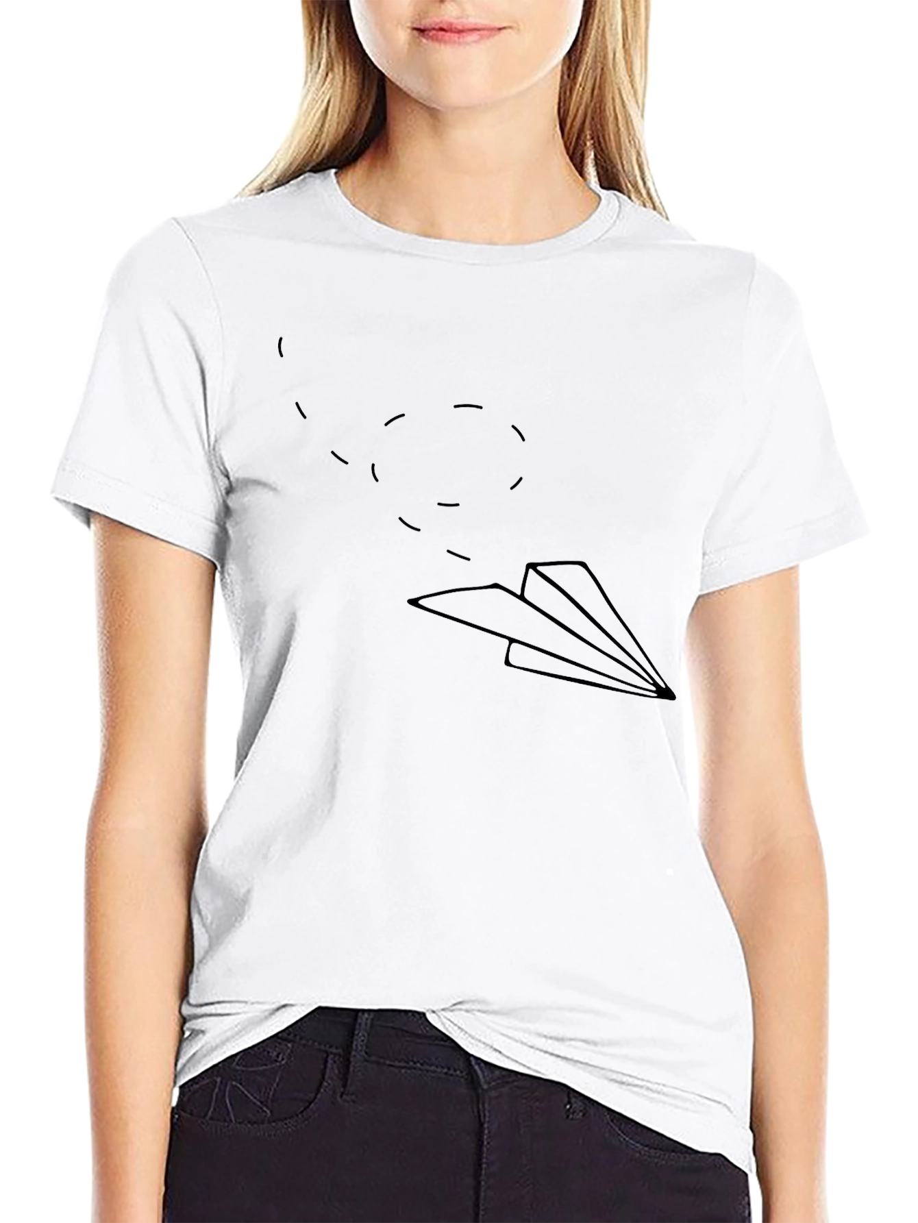 Mens Black T-Shirt with Paper Airplane Graphic