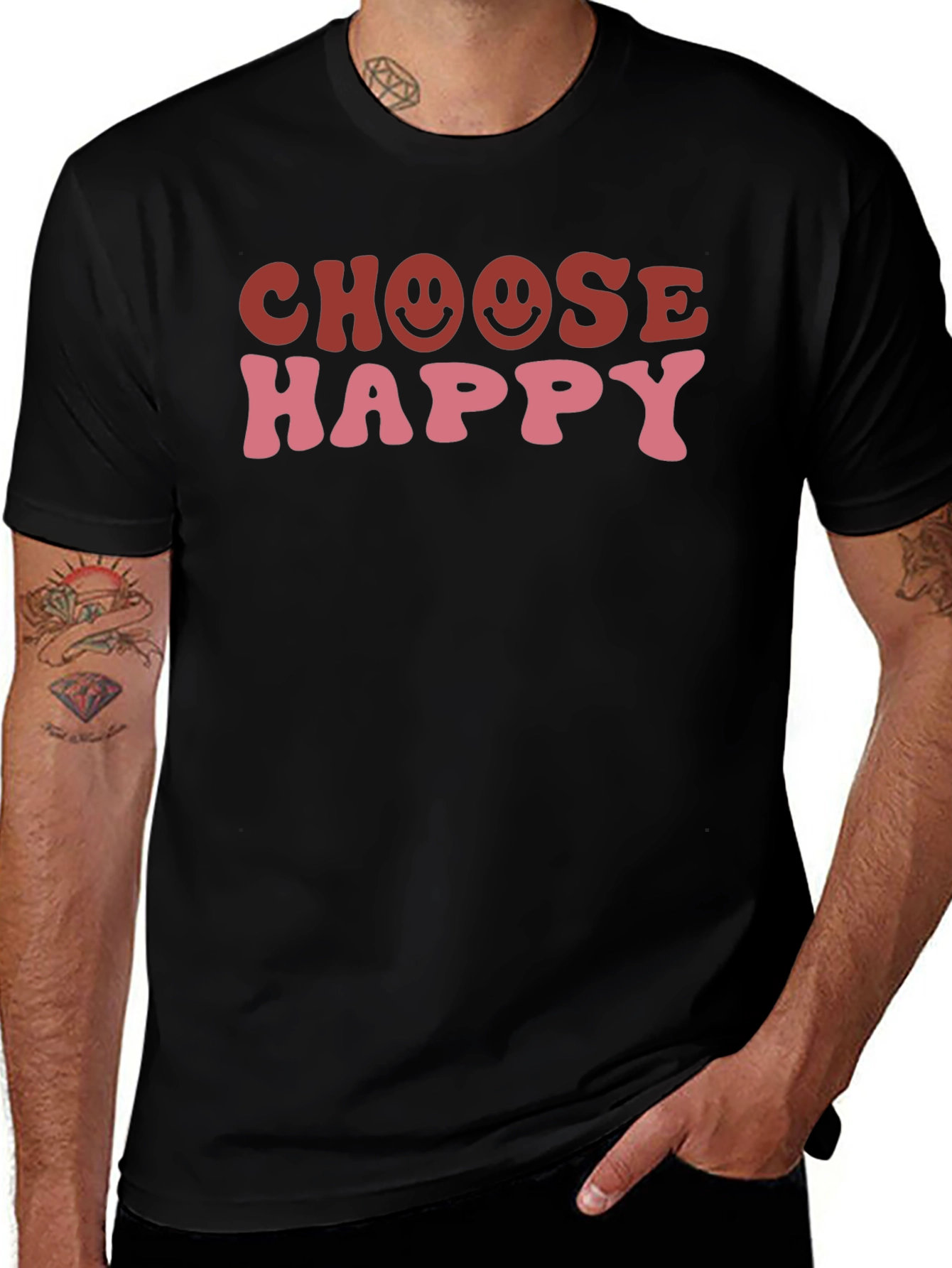 Choose Happy Graphic Tee - Black Cotton T-Shirt