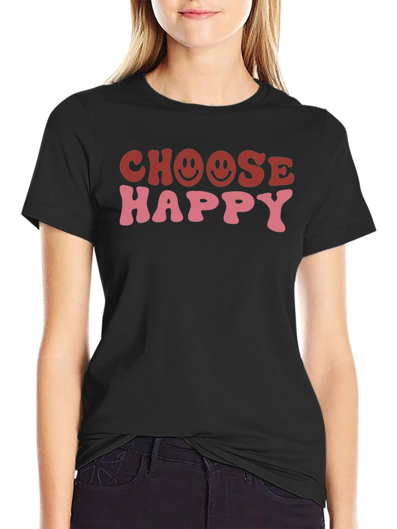 Choose Happy Graphic Tee - Black Cotton T-Shirt